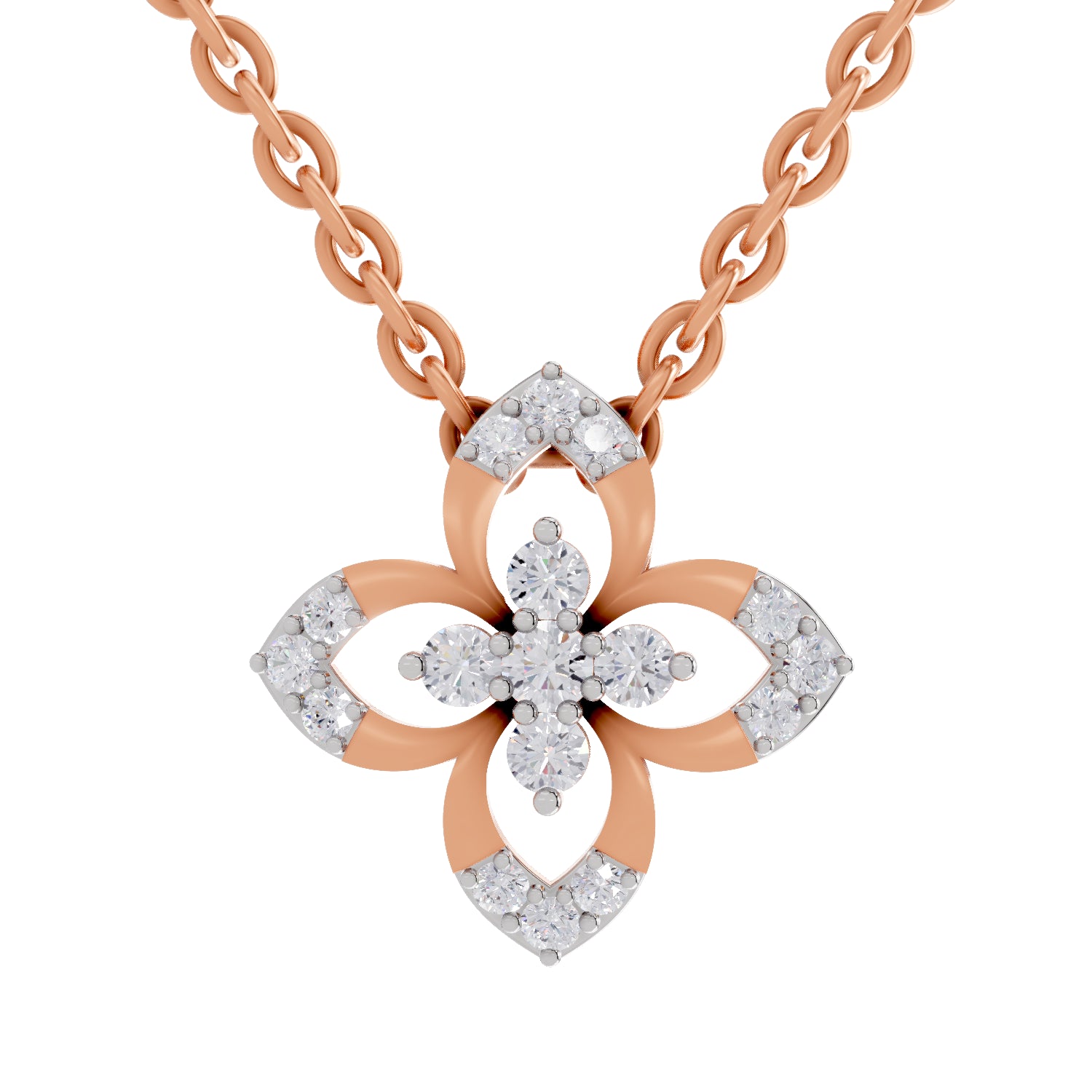 0.25 Carat Round Shape Floral Pendant | 14K Rose Gold