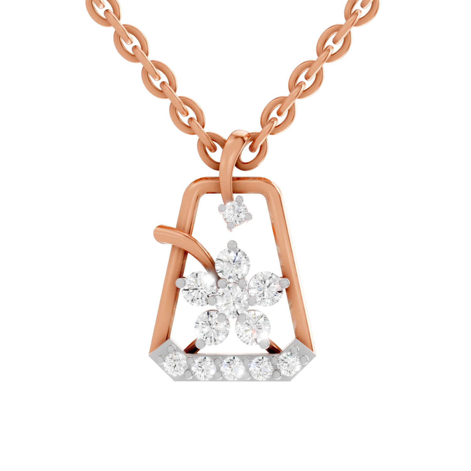 0.25 Carat Round Shape Blossom Frame Pendant | 14K Rose Gold