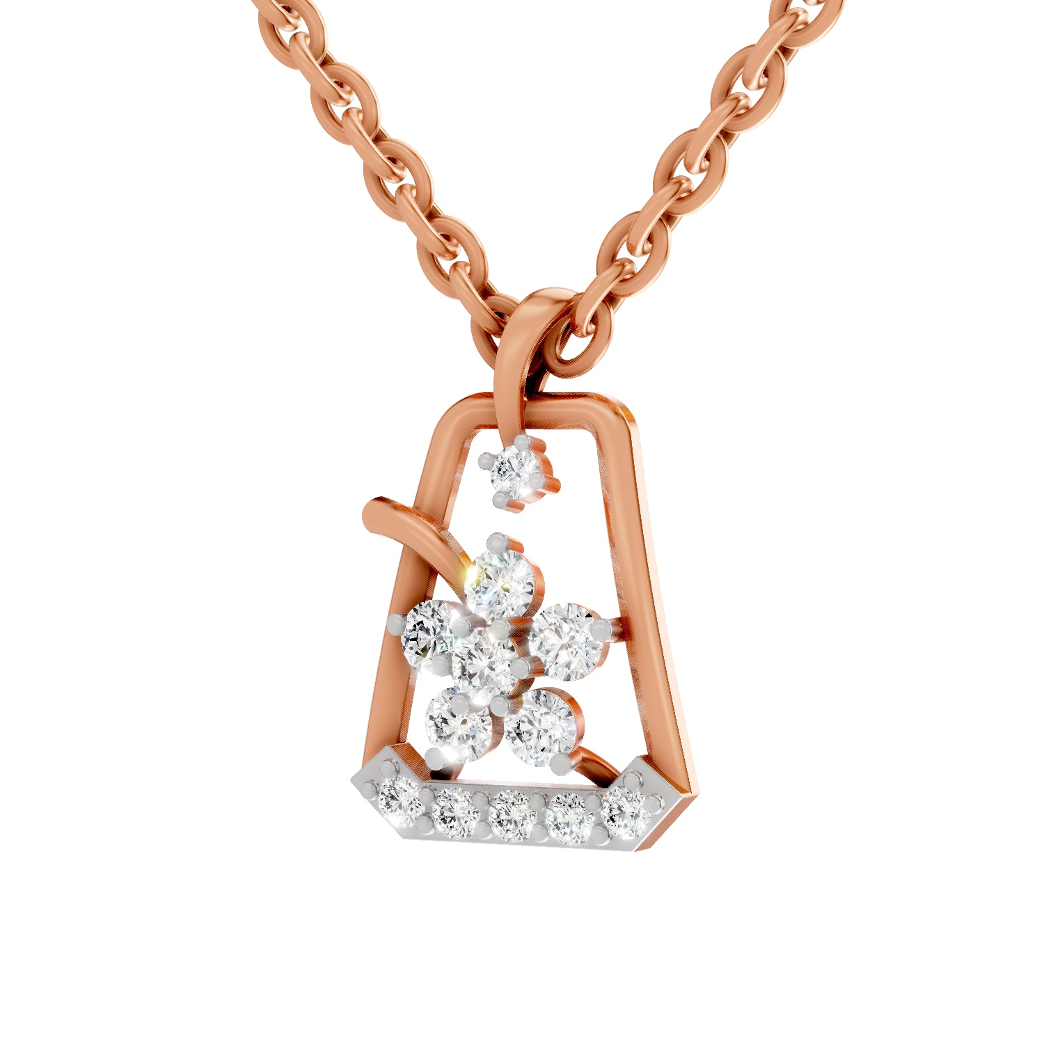 0.25 Carat Round Shape Blossom Frame Pendant | 14K Rose Gold