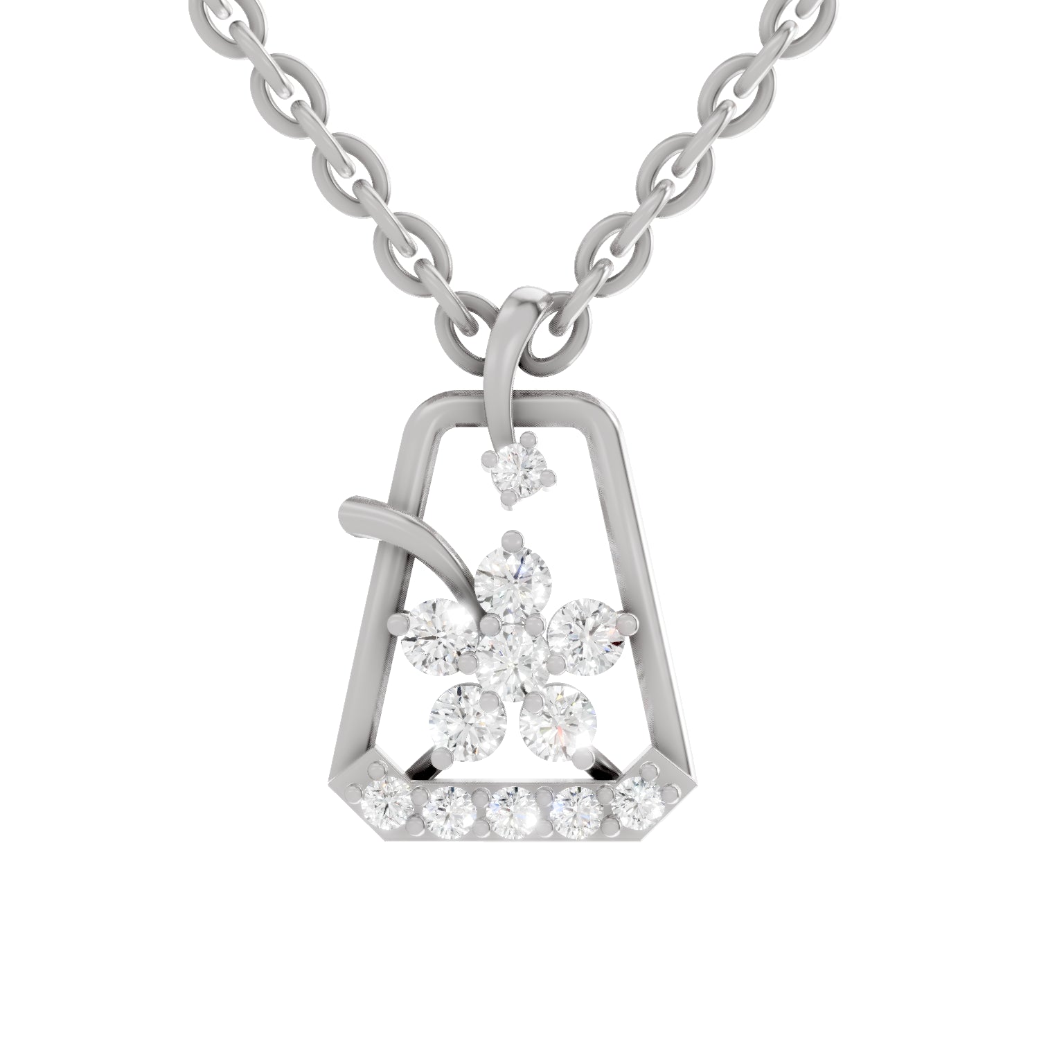 0.25 Carat Round Shape Blossom Frame Pendant | 14K White Gold