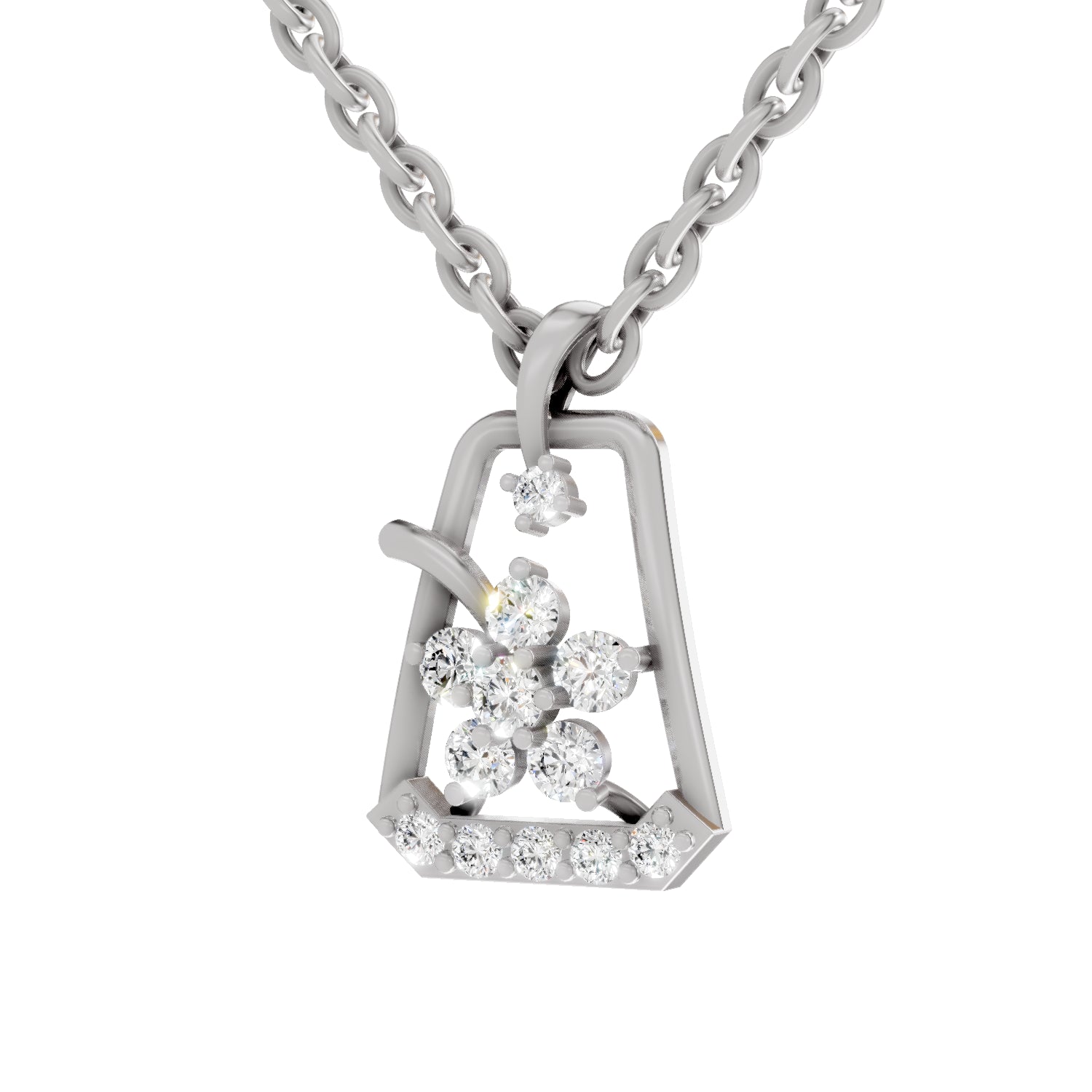 0.25 Carat Round Shape Blossom Frame Pendant | 14K White Gold