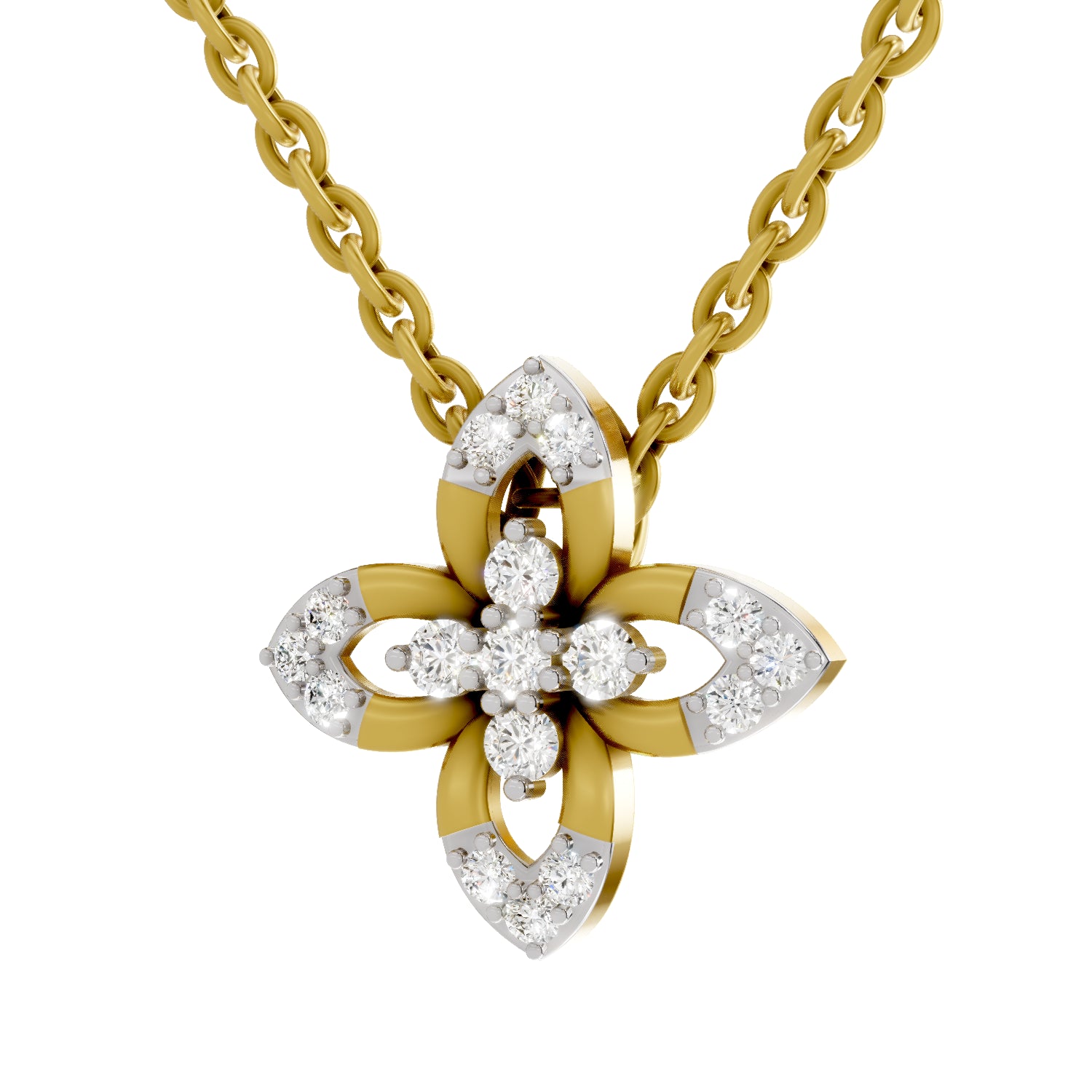 0.25 Carat| 925 Sterling Silver Gold Plated Flower Pendant Necklace