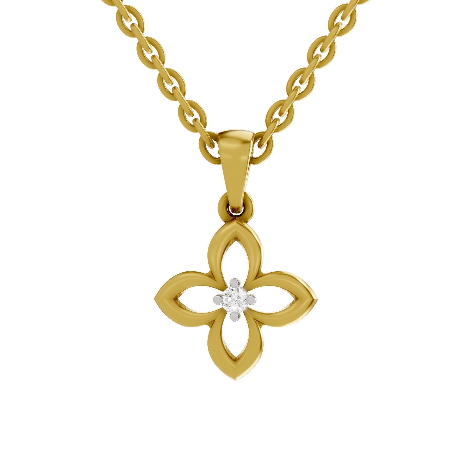 0.02 Carat| 925 Sterling Silver Gold Plated Floral Pendant Necklace