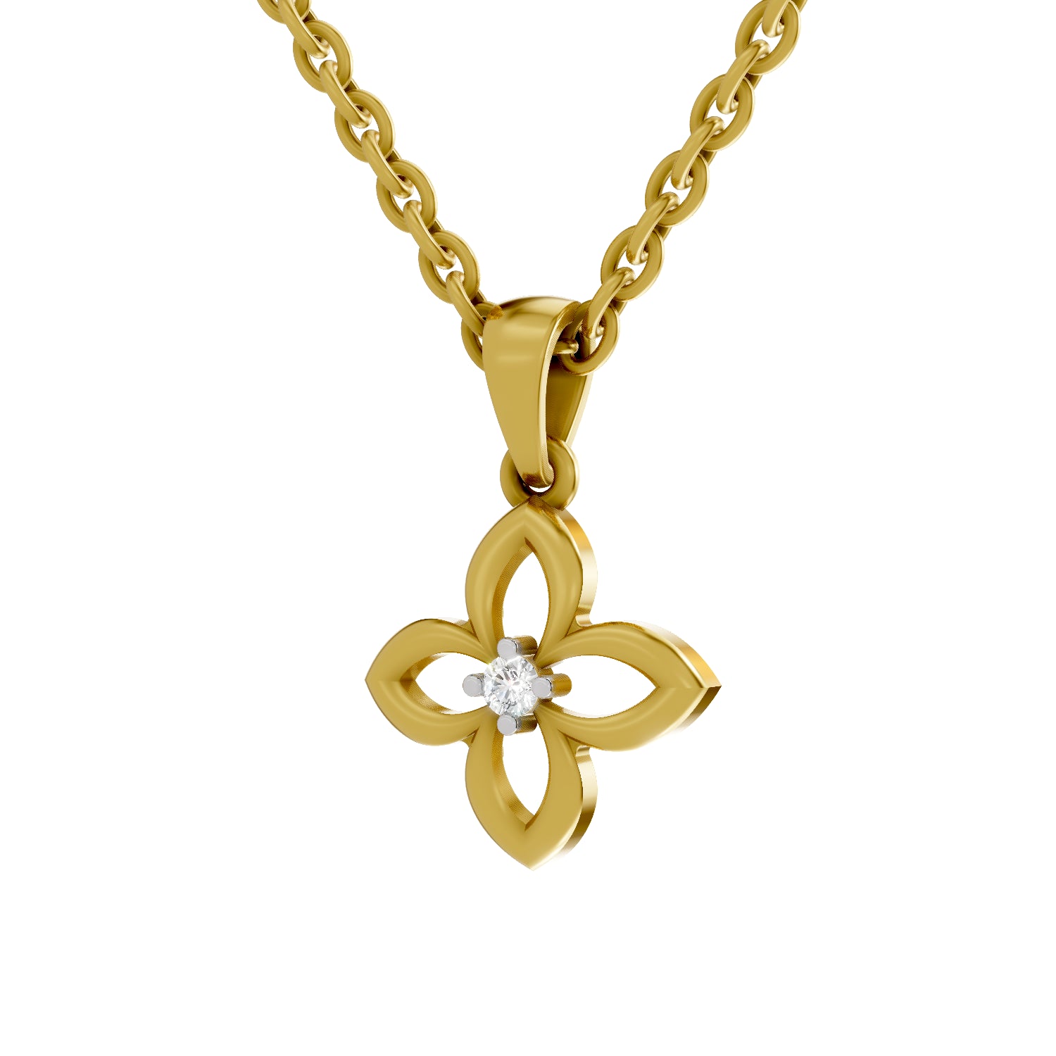 0.02 Carat| 925 Sterling Silver Gold Plated Floral Pendant Necklace