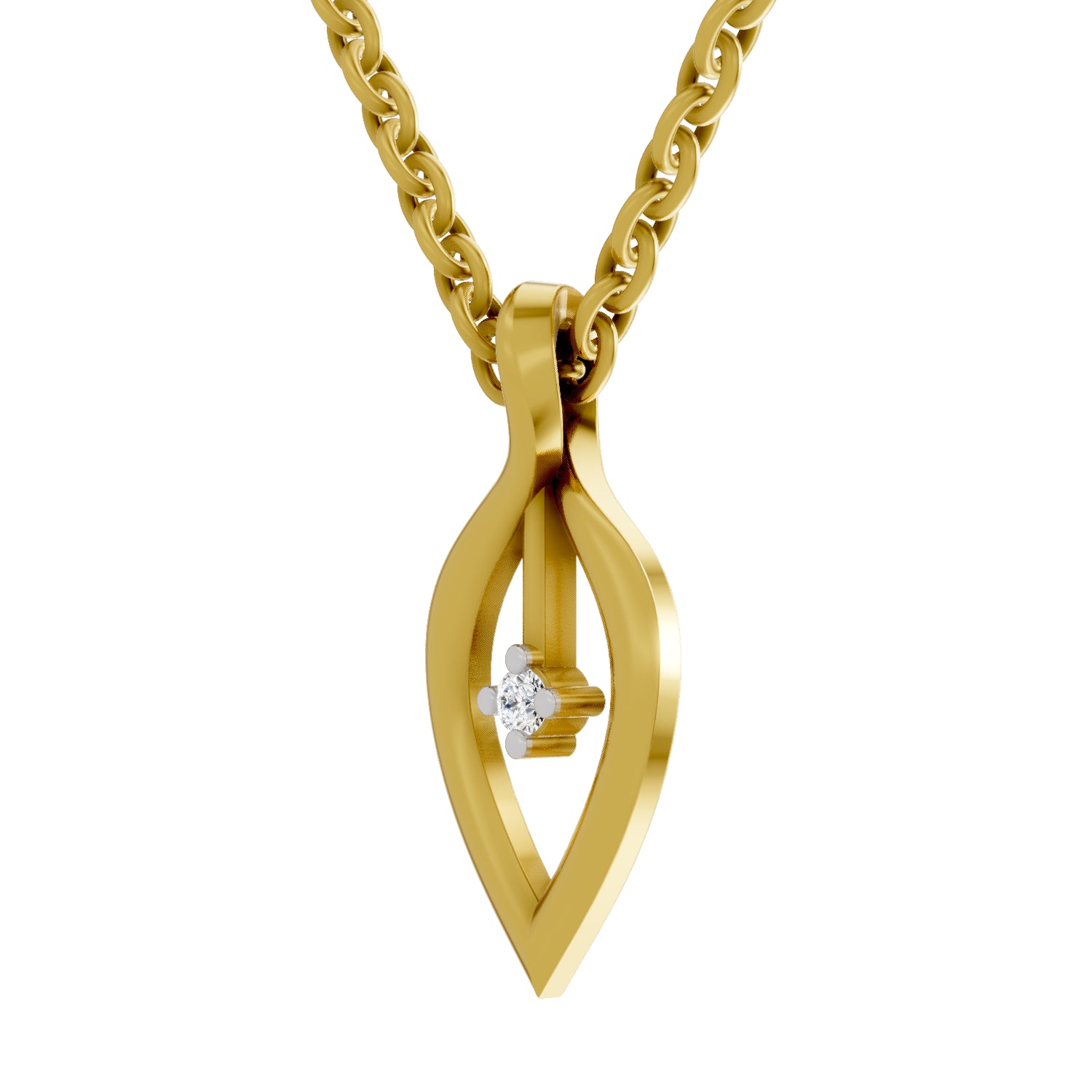 0.02 Carat| 925 Sterling Silver Gold Plated Lustre Leaf Pendant Necklace