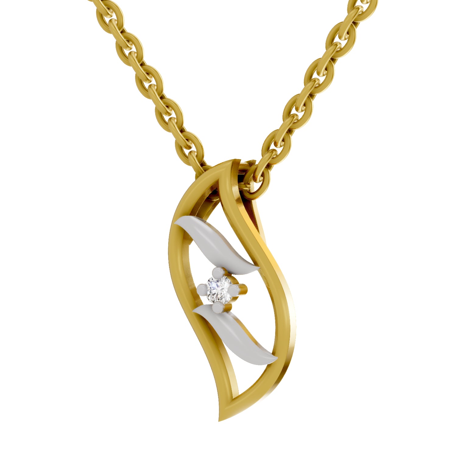 0.02 Carat| 925 Sterling Silver Gold Plated Swirl Pendant Necklace