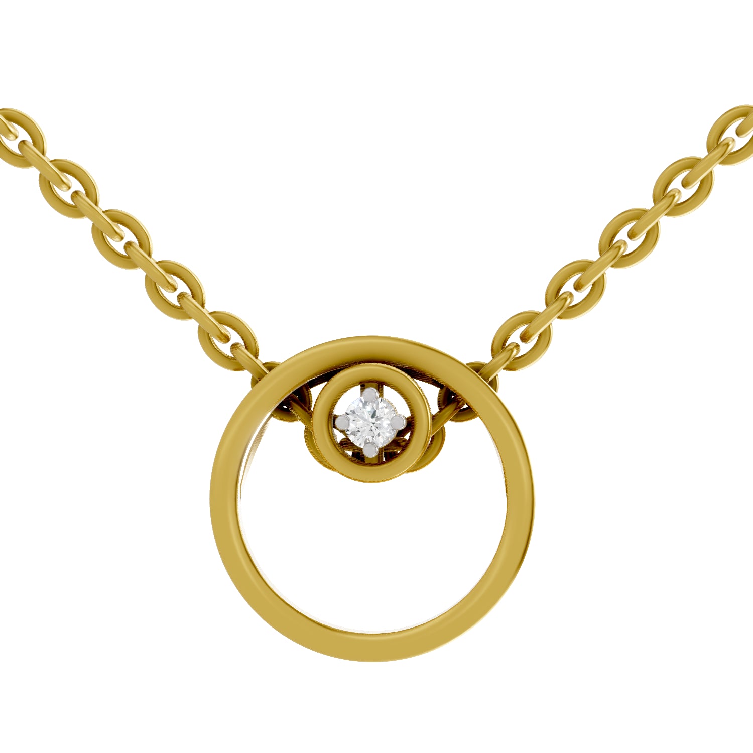 0.02 Carat| 925 Sterling Silver Gold Plated Circle Diamond Pendant Necklace
