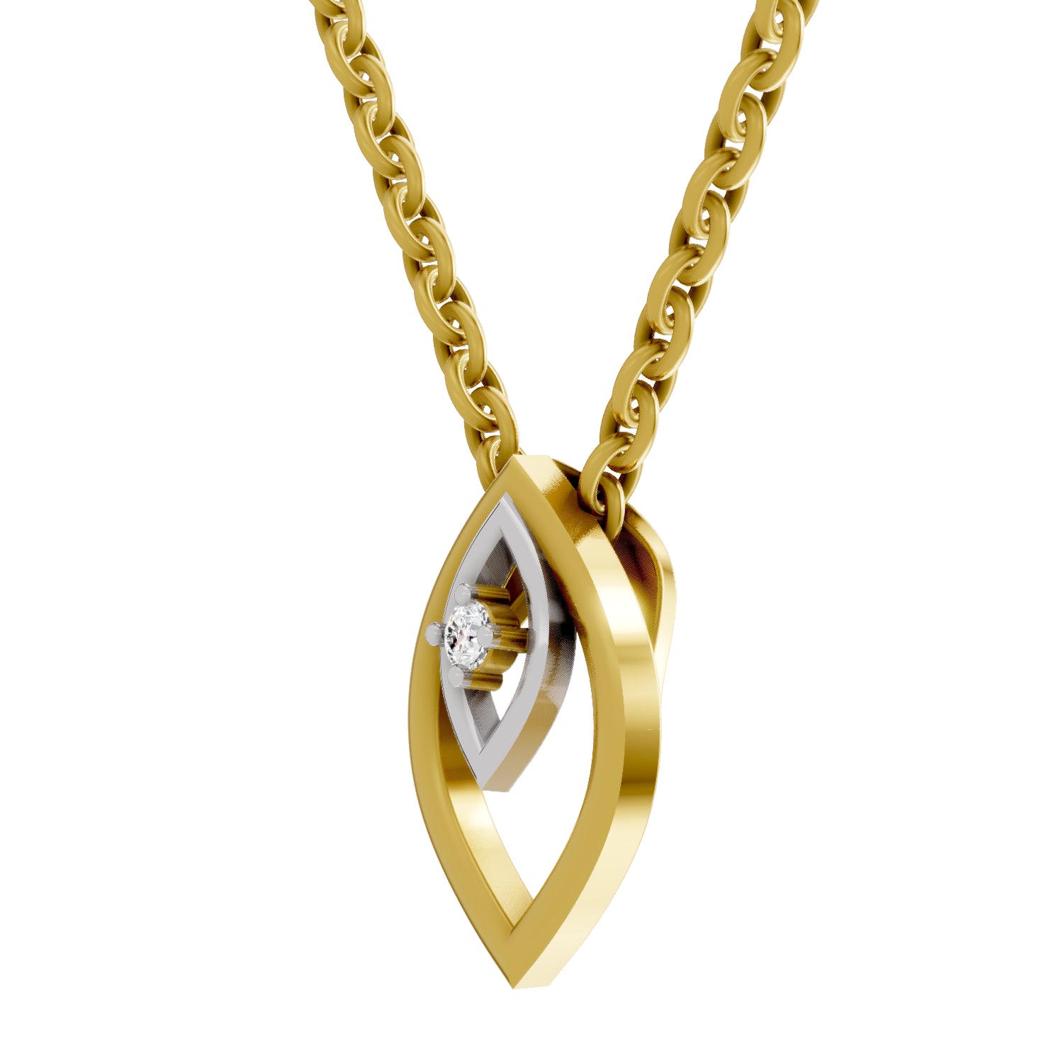 0.02 Carat| 925 Sterling Silver Gold Plated Leaf Solitaire Pendant Necklace