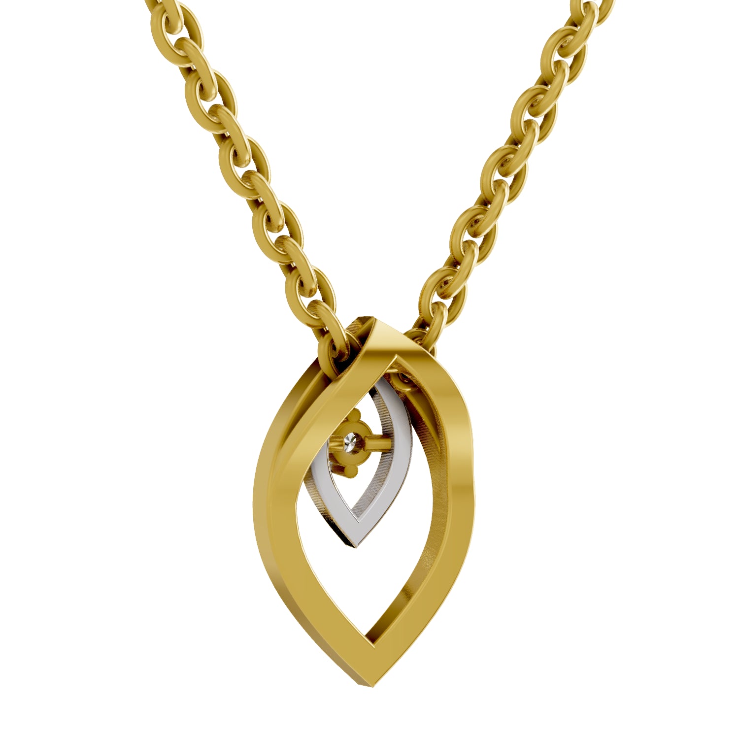 0.02 Carat| 925 Sterling Silver Gold Plated Leaf Solitaire Pendant Necklace