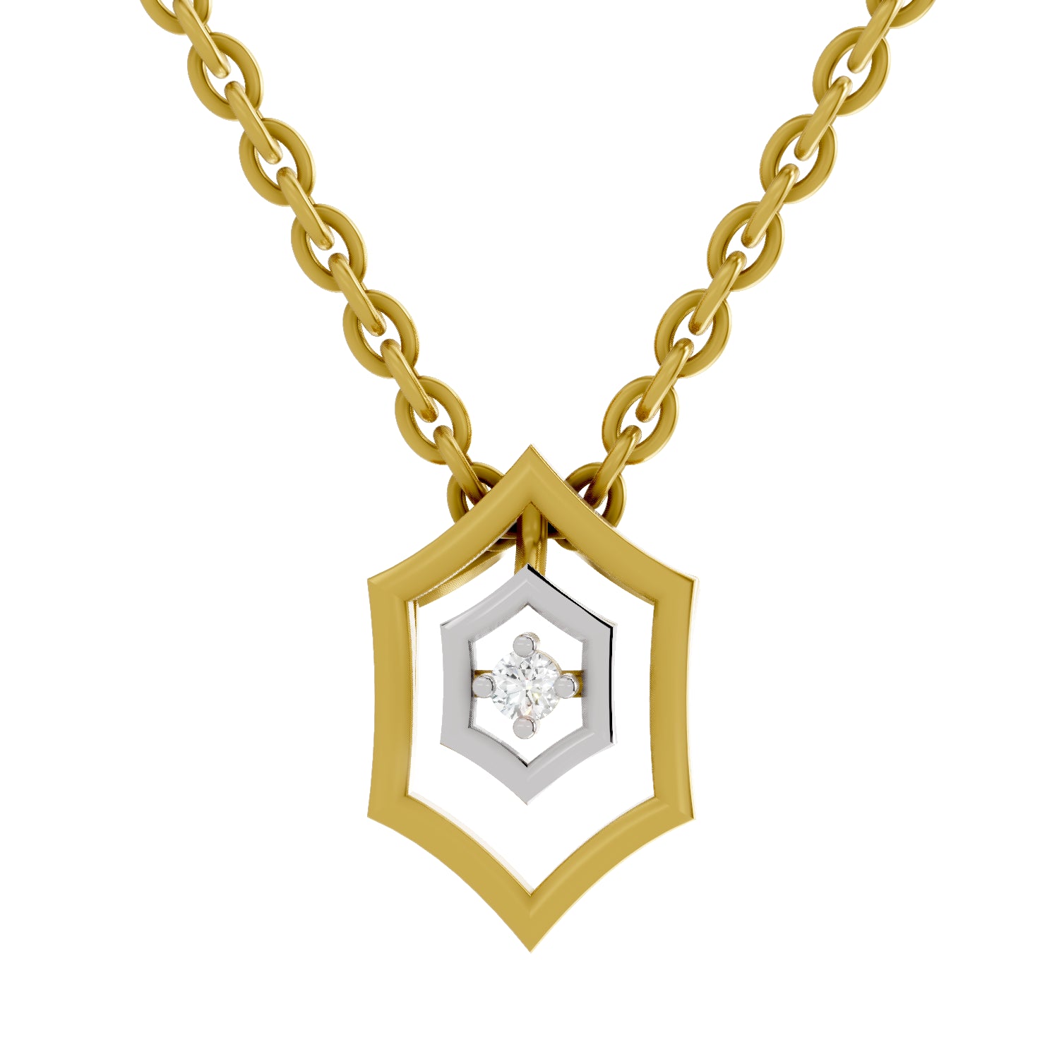 0.02 Carat| 925 Sterling Silver Gold Plated Hexagon Shield Pendant Necklace