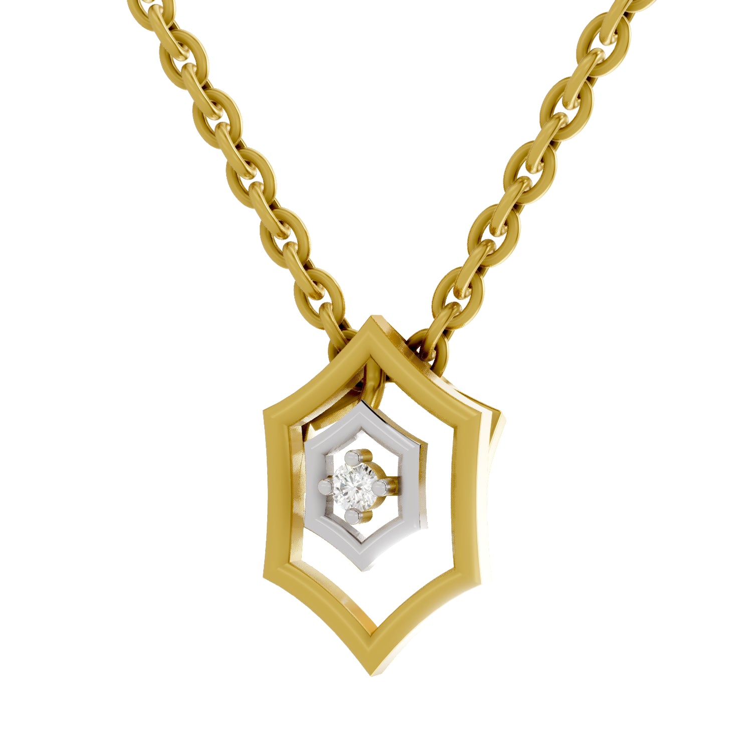 0.02 Carat| 925 Sterling Silver Gold Plated Hexagon Shield Pendant Necklace
