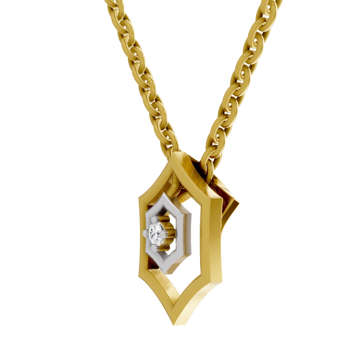 0.02 Carat| 925 Sterling Silver Gold Plated Hexagon Shield Pendant Necklace