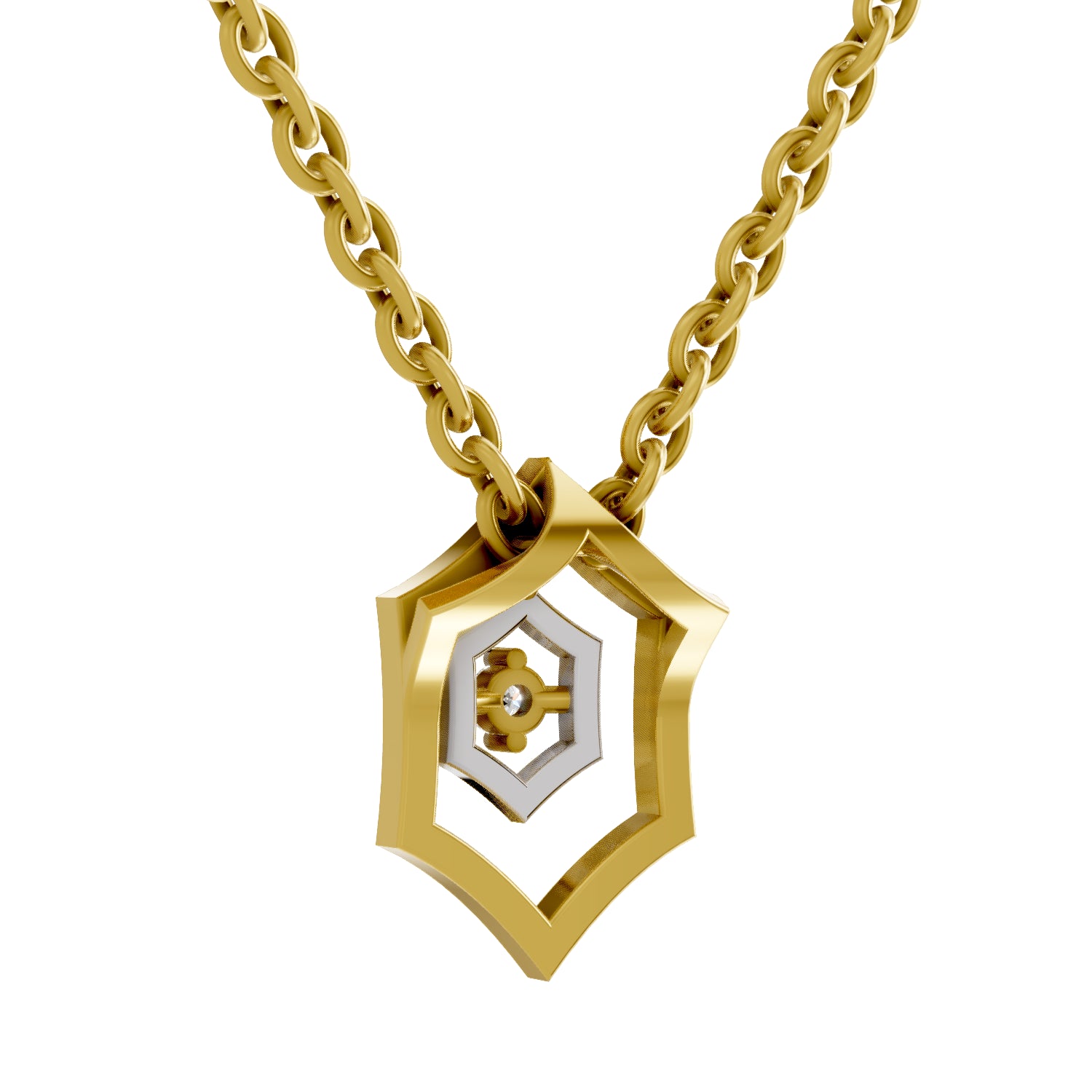 0.02 Carat| 925 Sterling Silver Gold Plated Hexagon Shield Pendant Necklace
