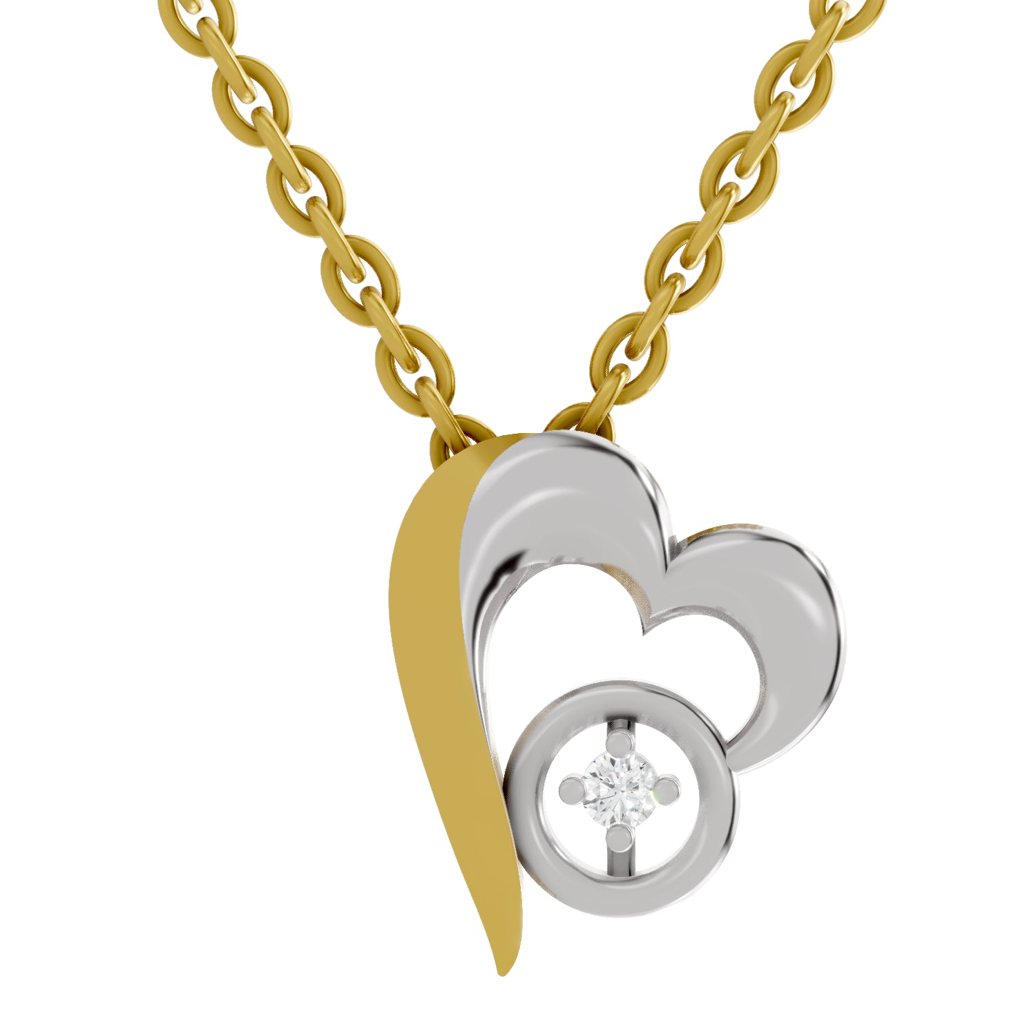0.02 Carat| 925 Sterling Silver Gold Plated Heart Pendant Necklace