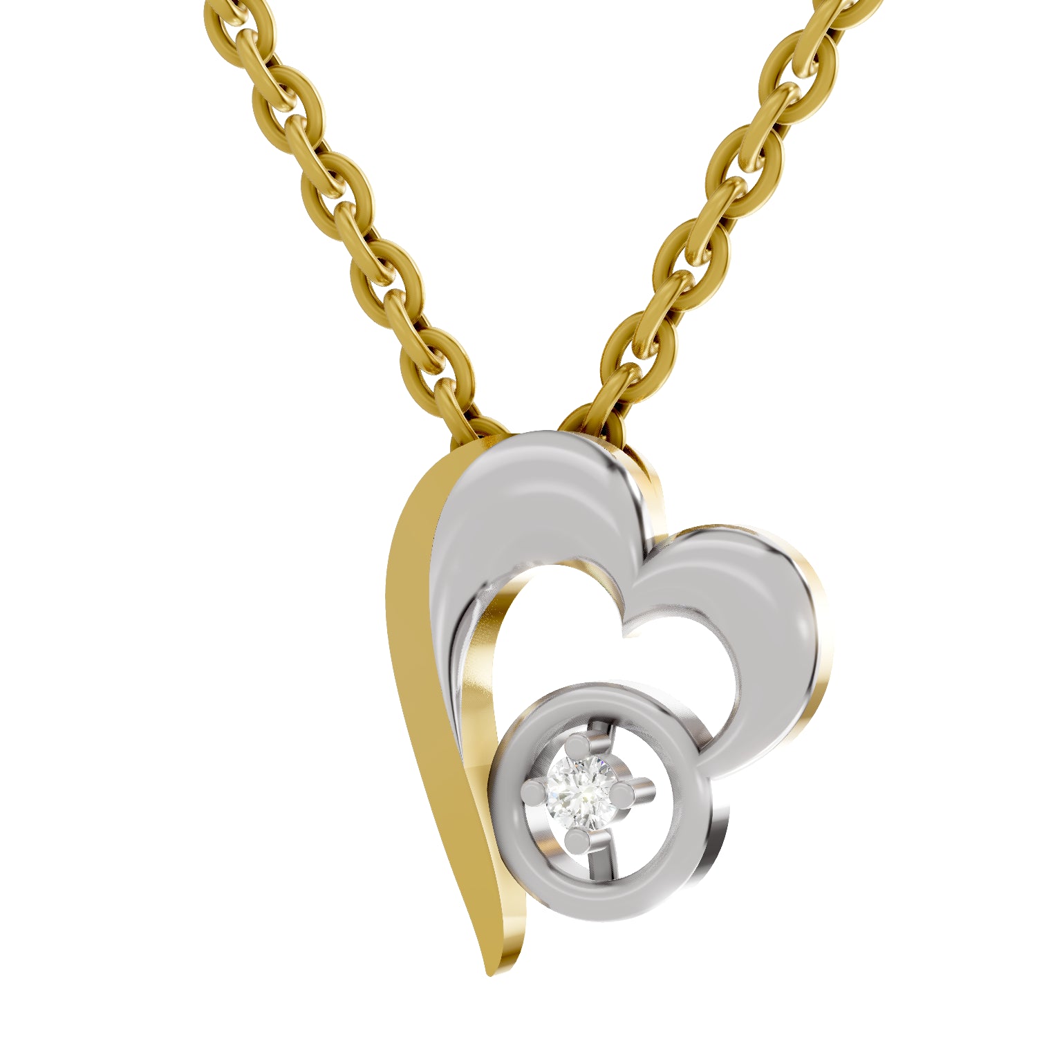0.02 Carat| 925 Sterling Silver Gold Plated Heart Pendant Necklace