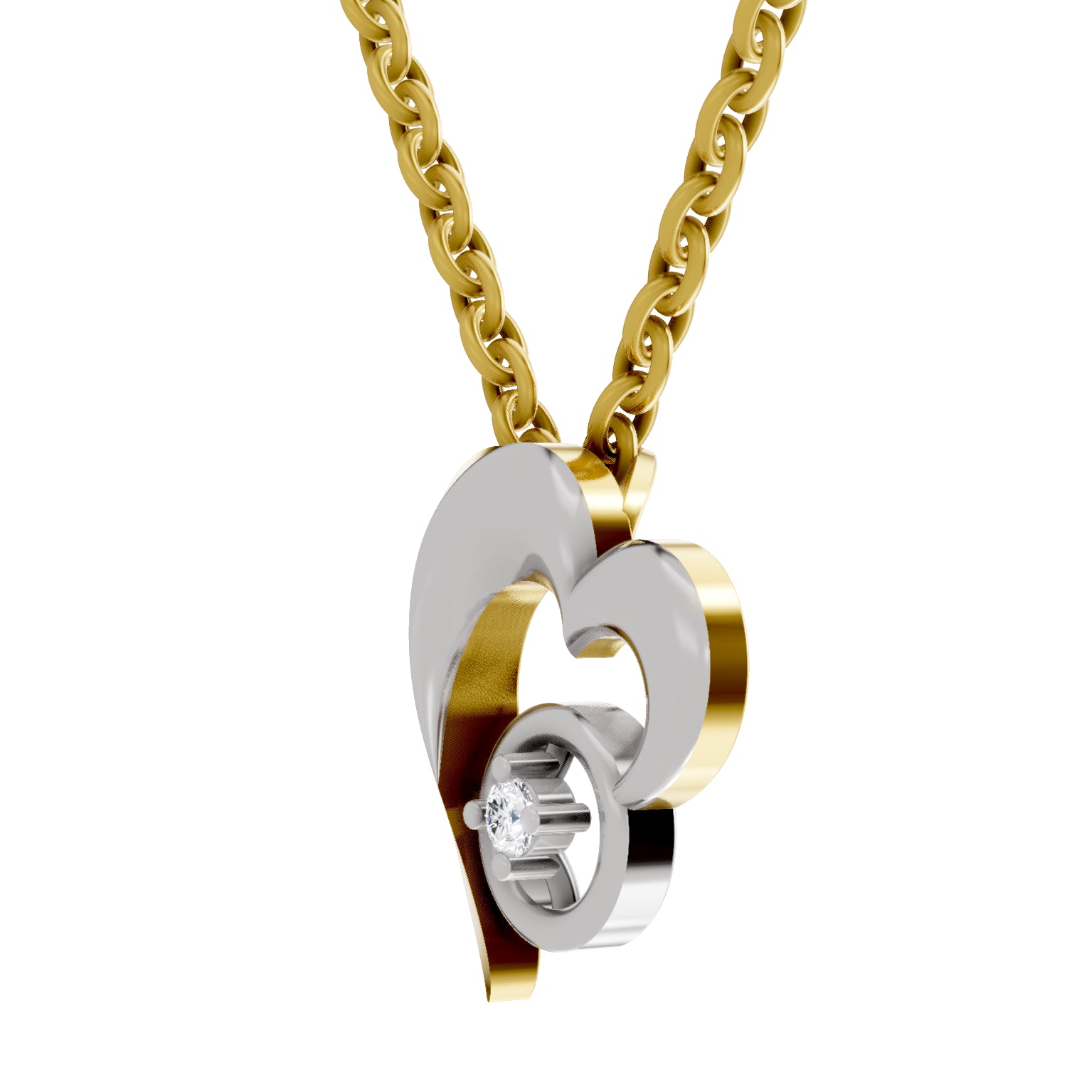 0.02 Carat| 925 Sterling Silver Gold Plated Heart Pendant Necklace