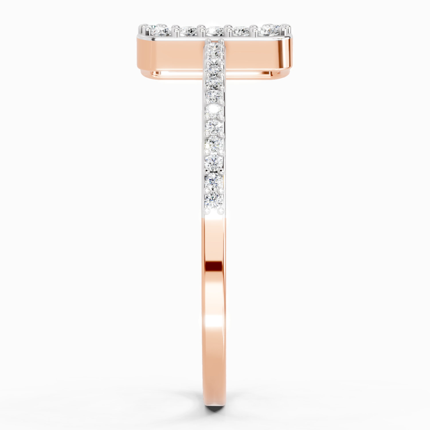 0.42 Ct Baguette Shape Halo Diamond Ring | 14K Rose Gold