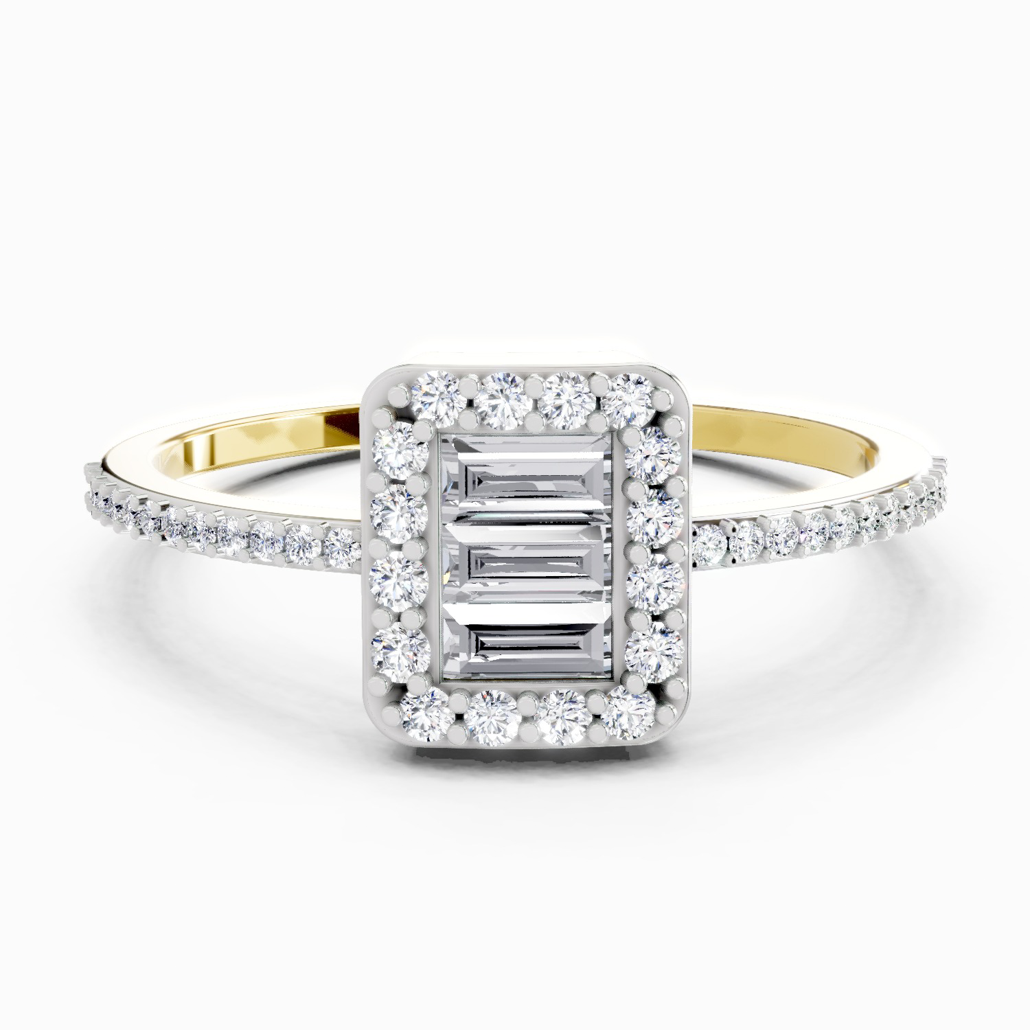 0.42 Ct Baguette Shape Halo Diamond Ring | 14K Yellow Gold