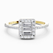 0.42 Ct Baguette Shape Halo Diamond Ring | 14K Yellow Gold