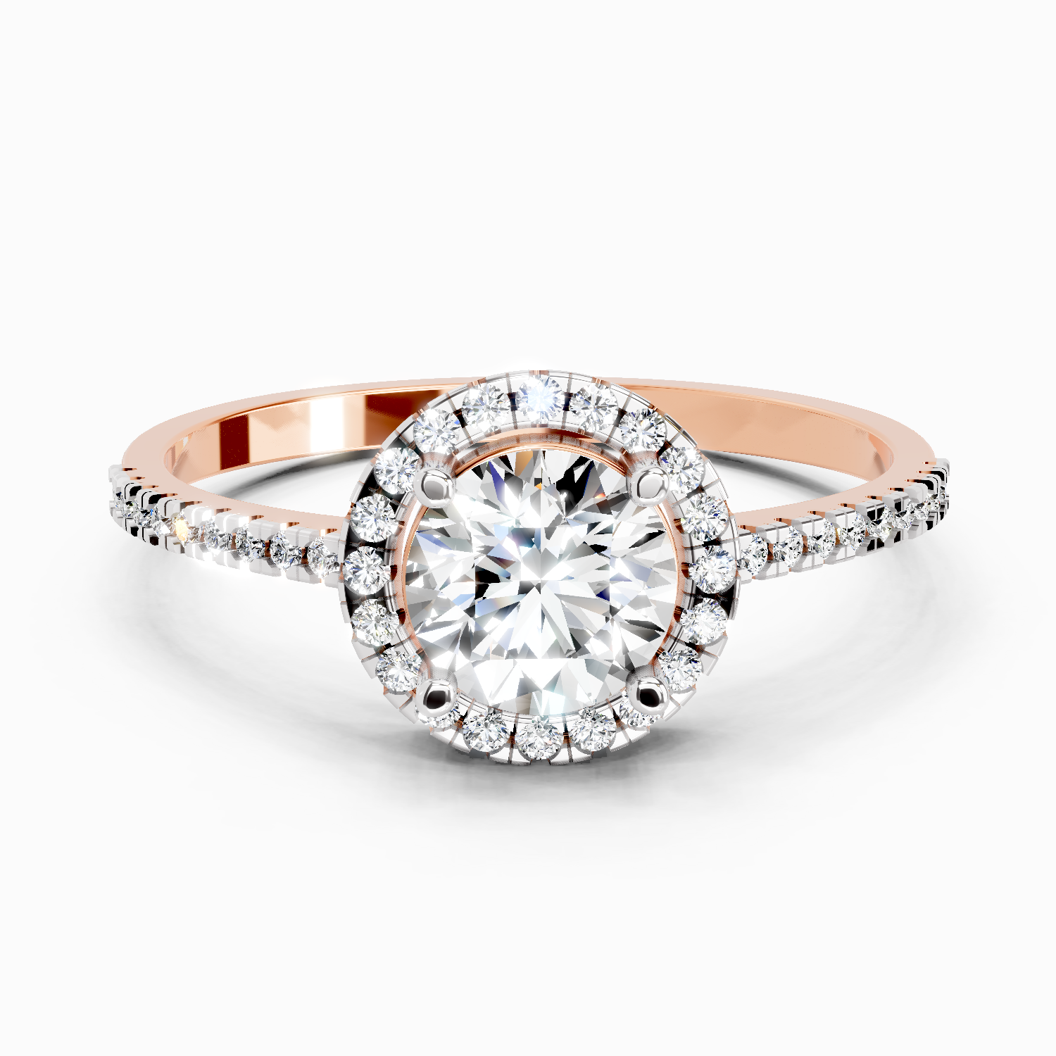 0.93 Carat Round Shape Halo Diamond Ring | 14K Rose Gold