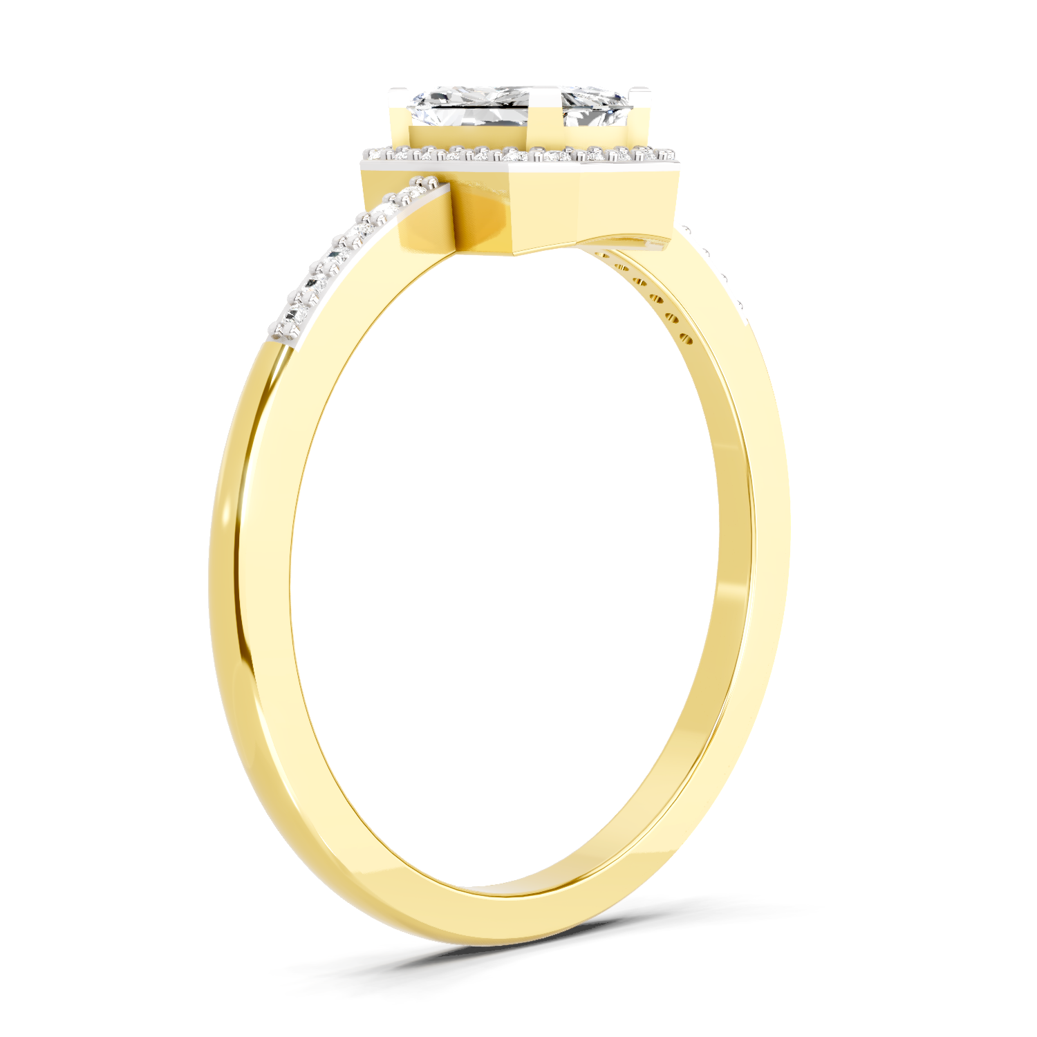0.7 Ct Emerald Cut Halo | 14K Yellow Gold