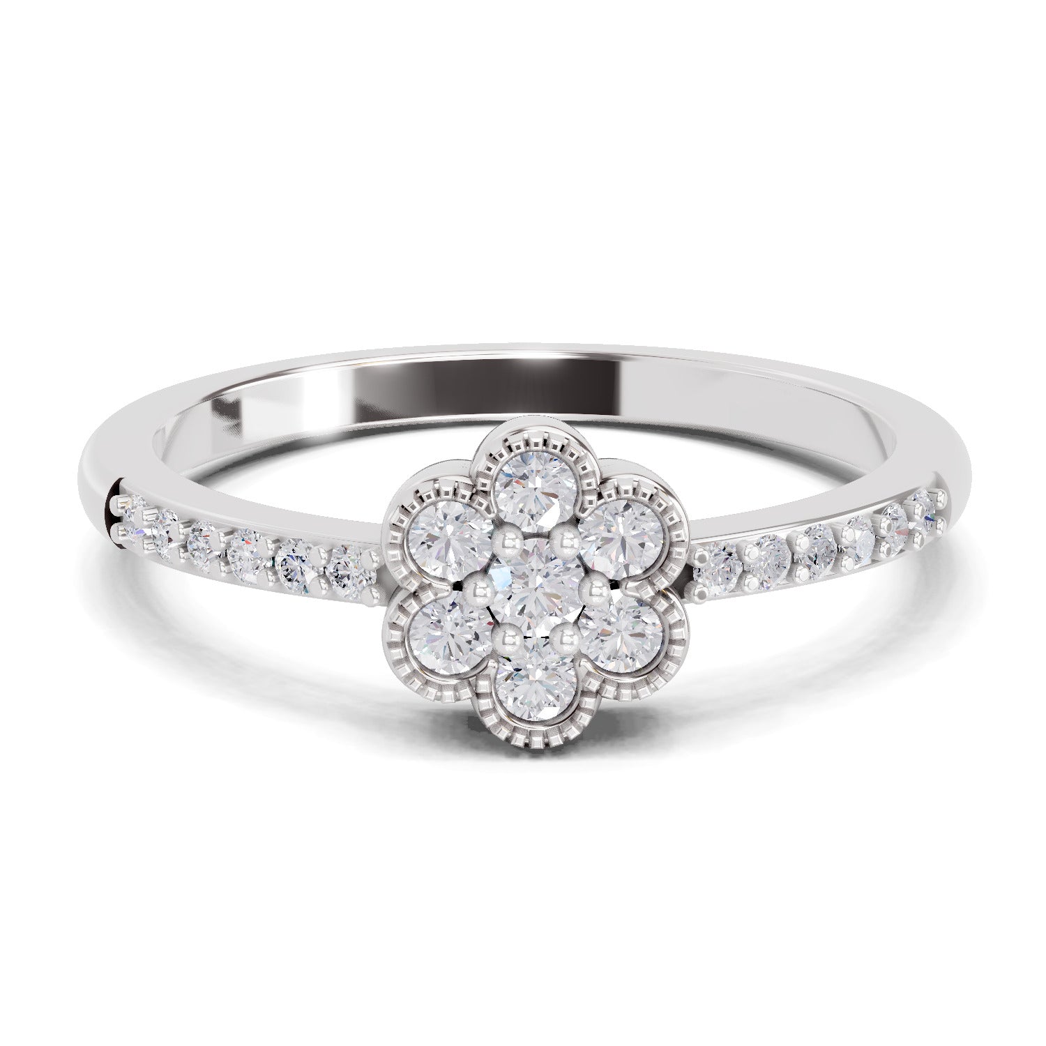 Sparkles 0.59 Carat Round Shape Floral Engagement Ring | 14K White Gold