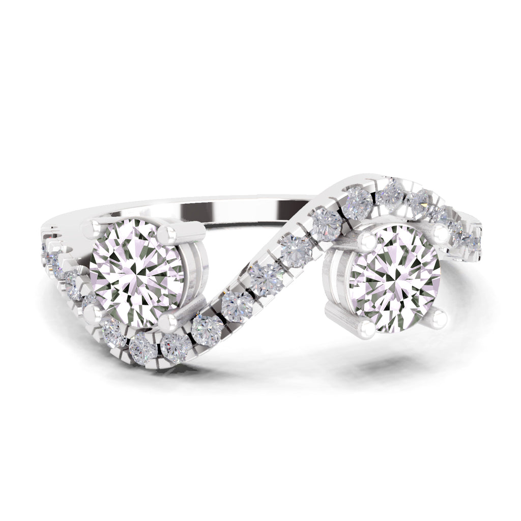 0.67 Ct Swirl Two Stone Diamond Engagement Ring | 14K White Gold