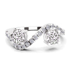 0.67 Ct Swirl Two Stone Diamond Engagement Ring | 14K White Gold