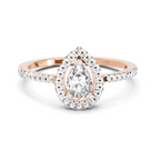 0.61 Ct Pear Cut Halo Ring | 14K Rose Gold