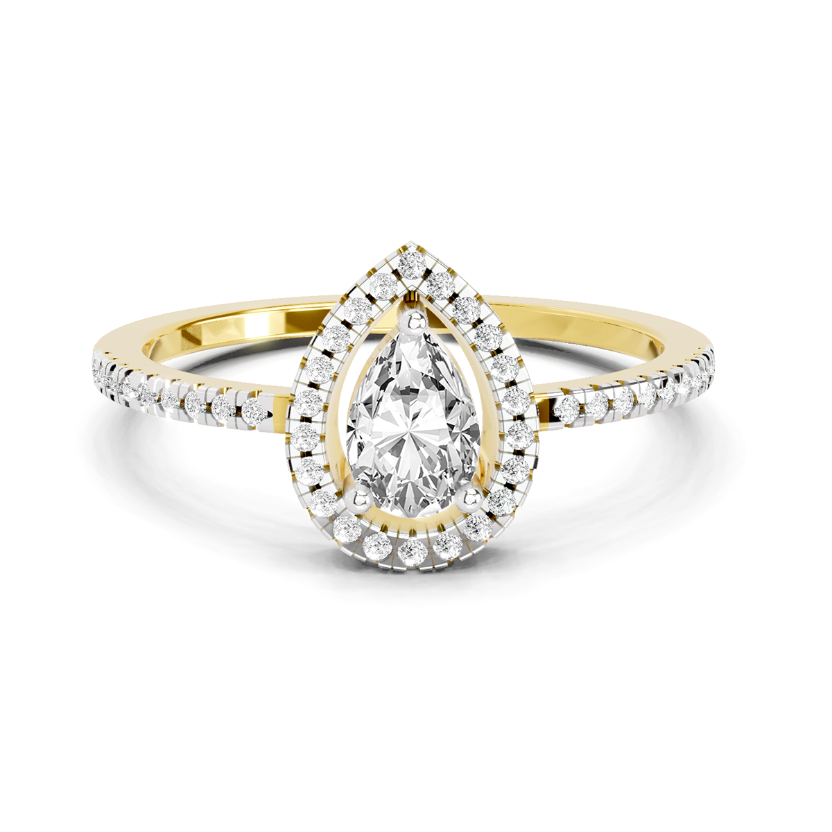 0.61 Ct Pear Cut Halo | 14K Yellow Gold