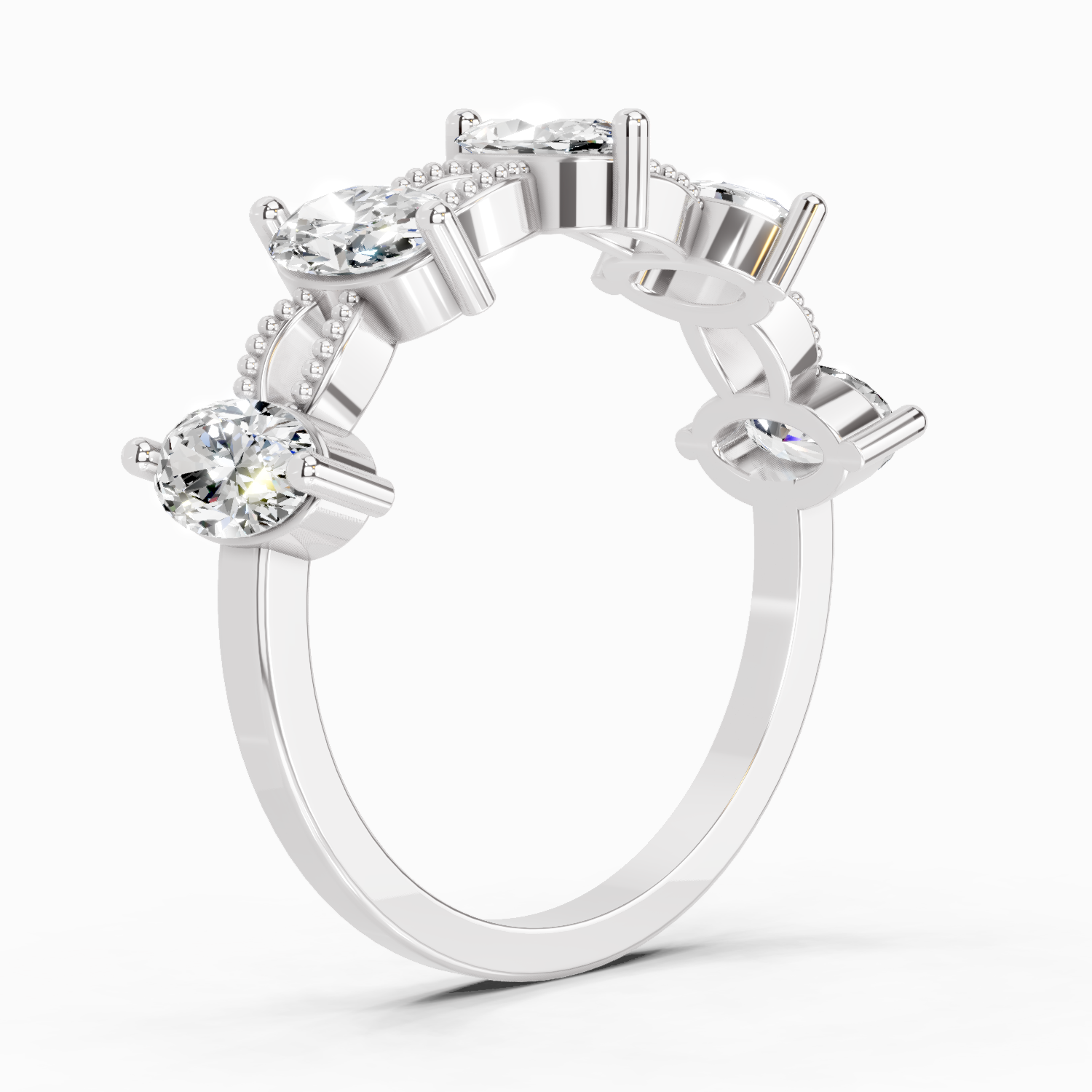 1.10 Ct Oval Shape Diamond Band Ring | 14K White Gold