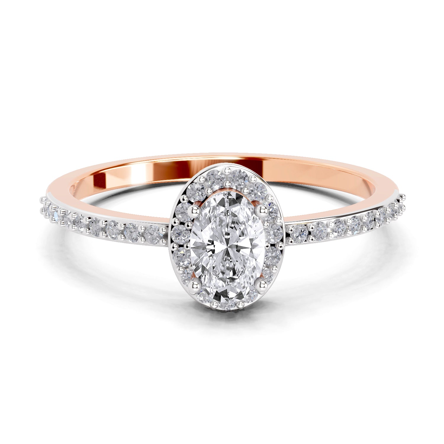 0.6 Carat Oval Shape Halo Engagement Ring | 14K Rose Gold