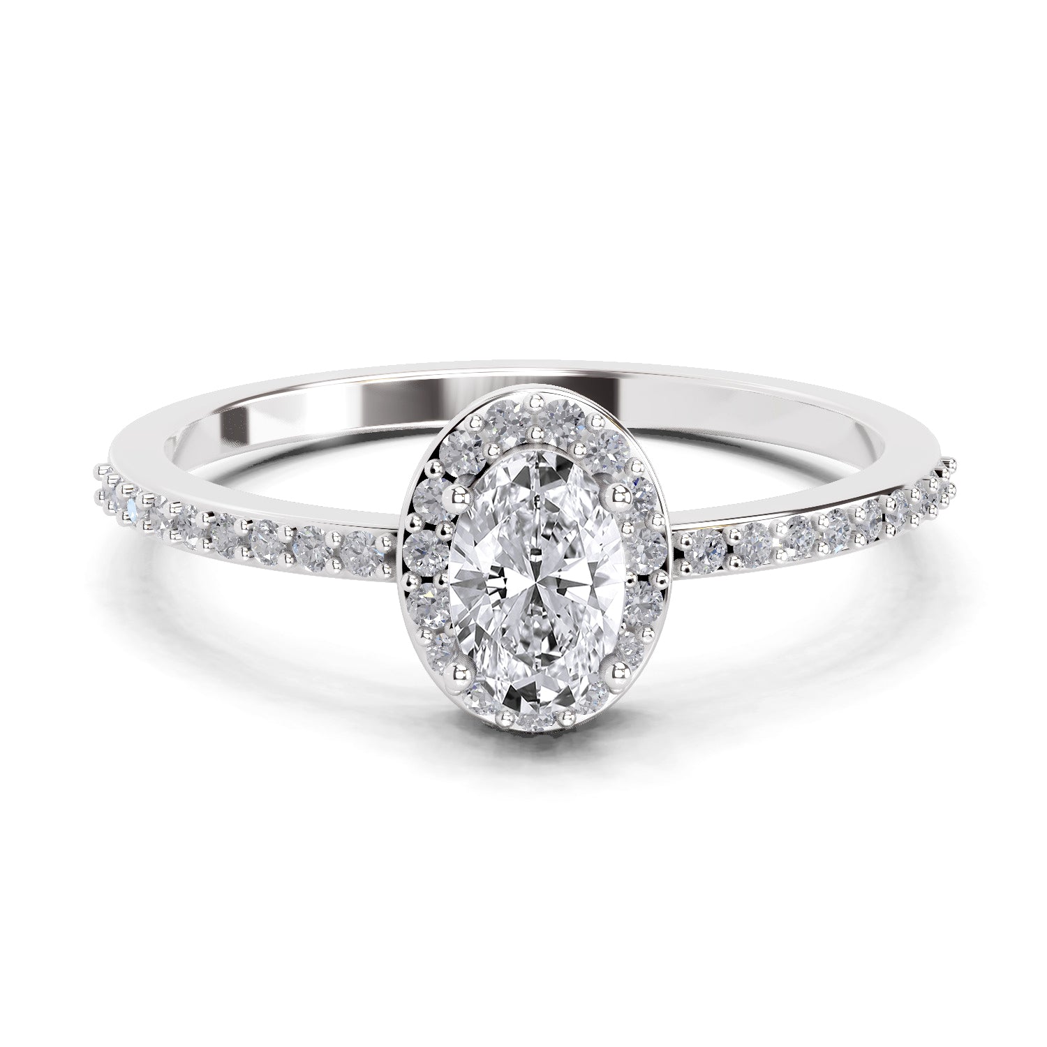 0.6 Carat Oval Shape Halo Engagement Ring | 14K White Gold