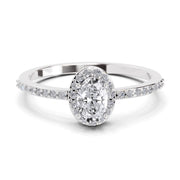 0.6 Carat Oval Shape Halo Engagement Ring | 14K White Gold