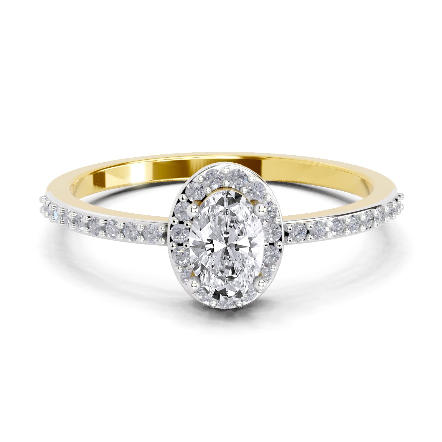 0.6 Carat Oval Shape Halo Engagement Ring | 14K Yellow Gold