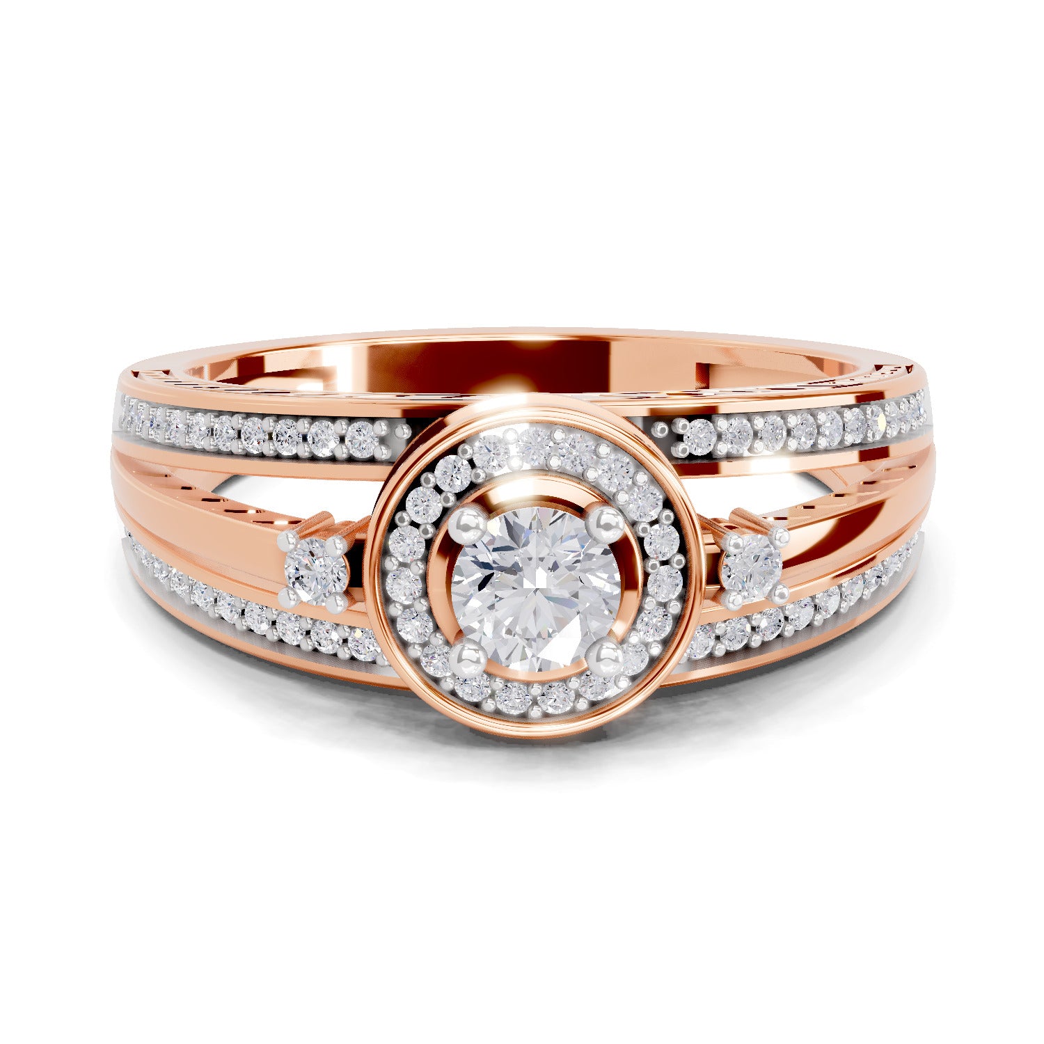 0.6 Carat Round Shape Circle Halo Engagement Ring | 14K Rose Gold