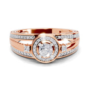 0.6 Carat Round Shape Circle Halo Engagement Ring | 14K Rose Gold