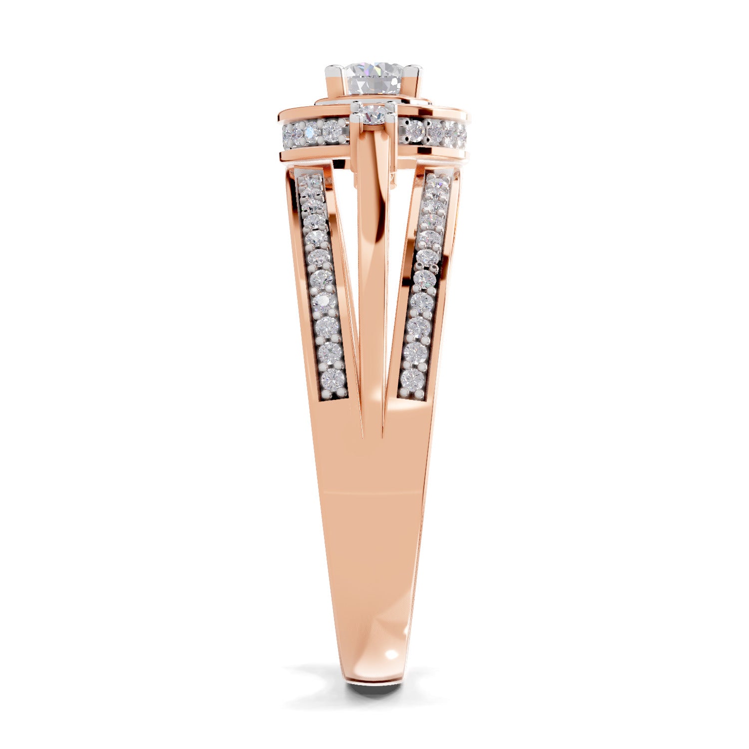 0.6 Carat Round Shape Circle Halo Engagement Ring | 14K Rose Gold