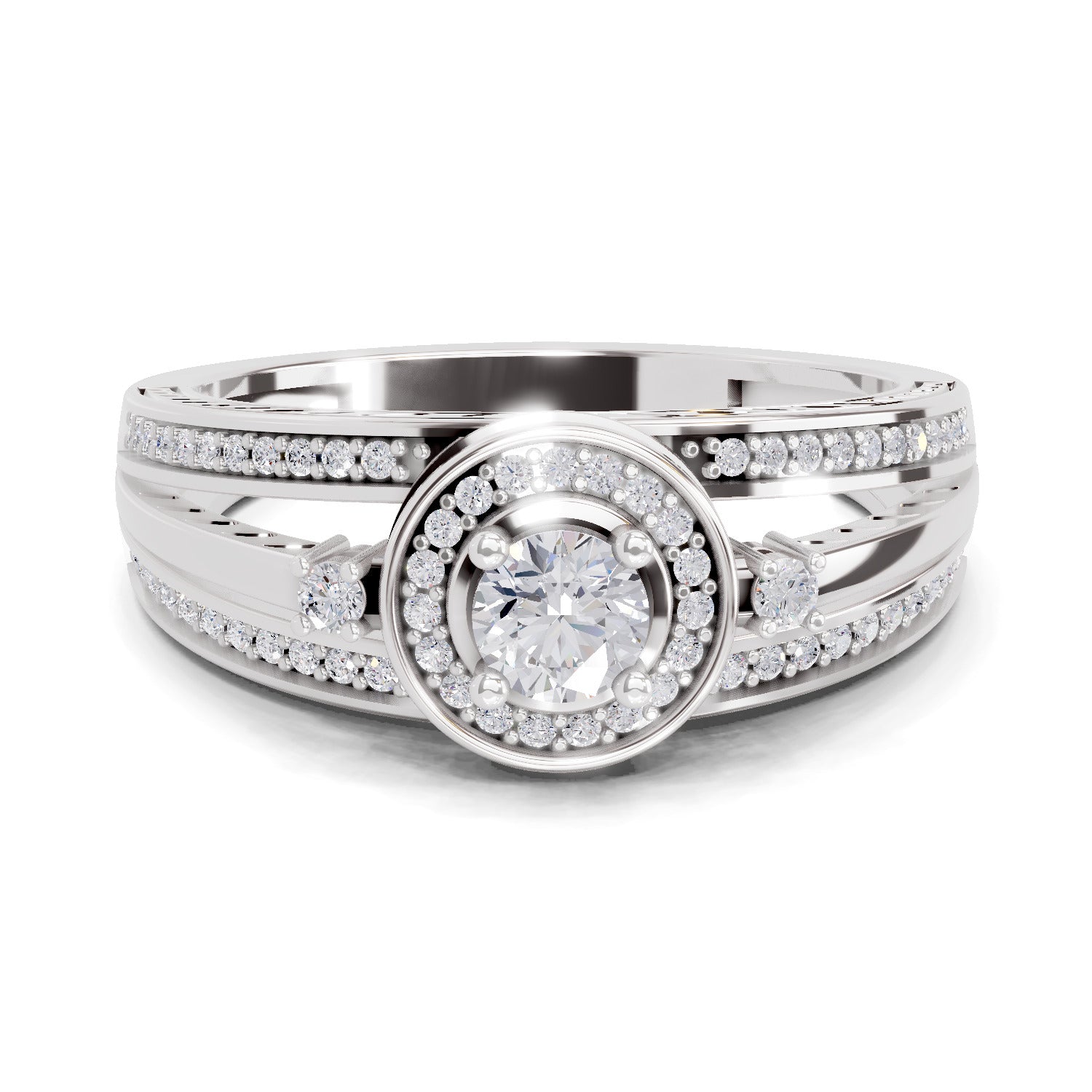 0.6 Carat Round Shape Circle Halo Engagement Ring | 14K White Gold