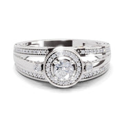 0.6 Carat Round Shape Circle Halo Engagement Ring | 14K White Gold
