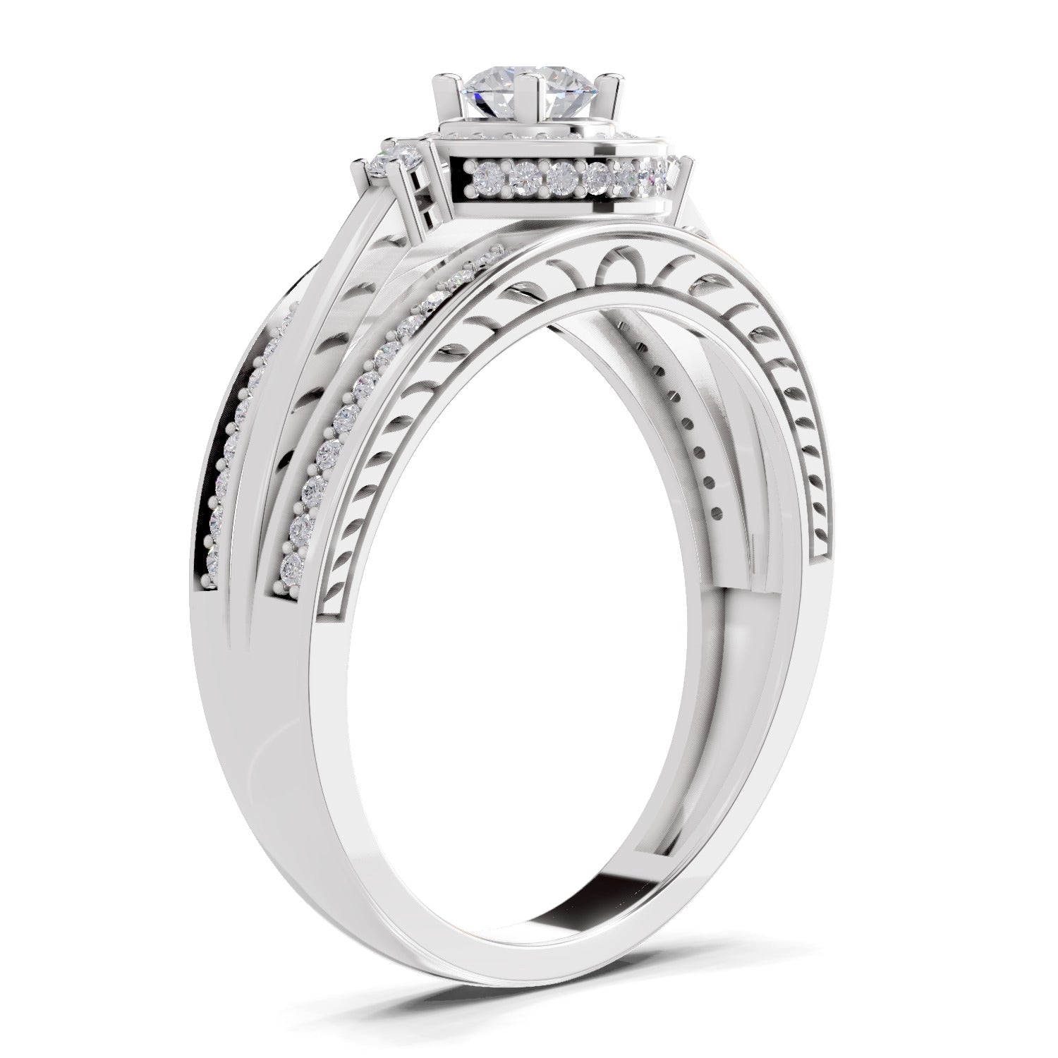 0.6 Carat Round Shape Circle Halo Engagement Ring | 14K White Gold