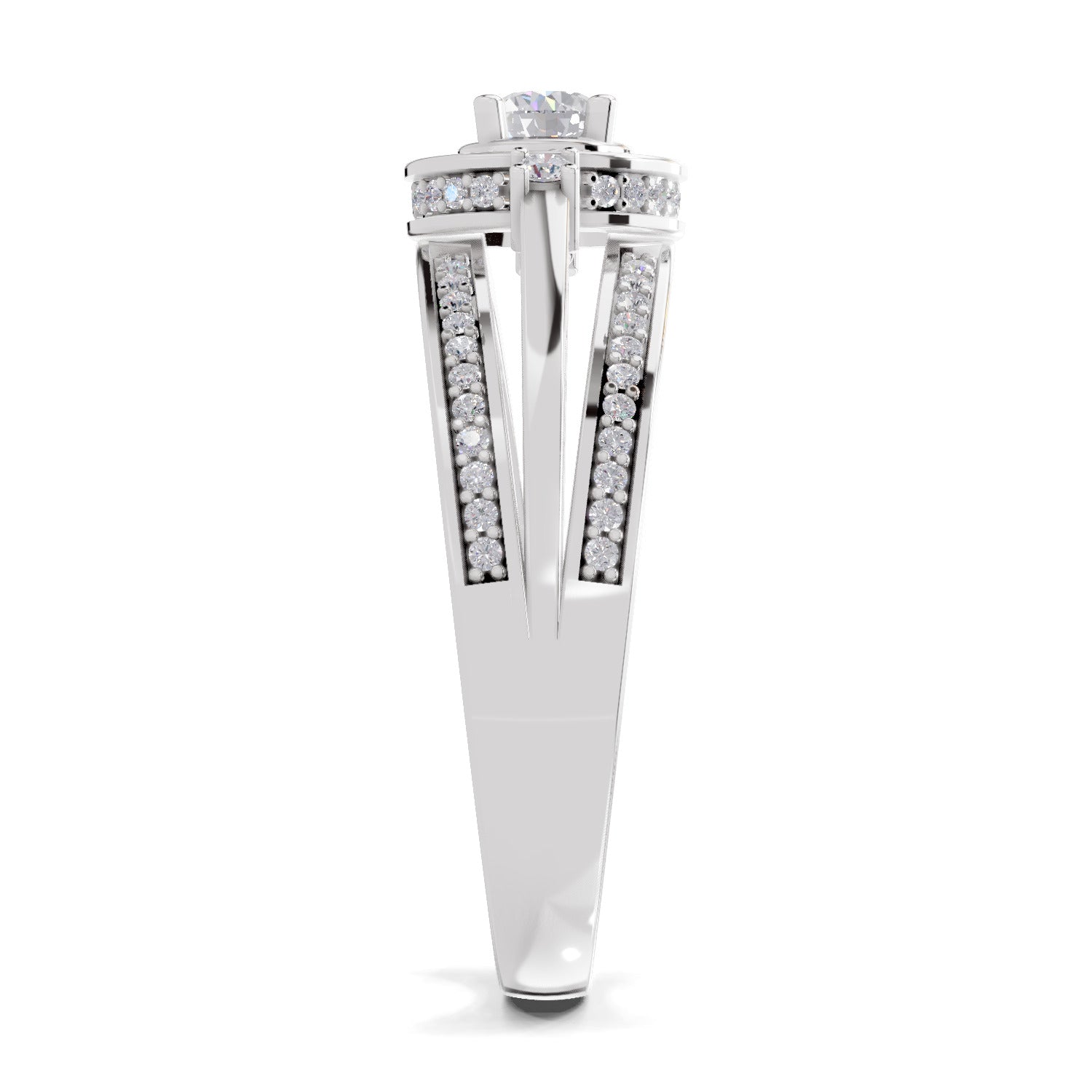 0.6 Carat Round Shape Circle Halo Engagement Ring | 14K White Gold