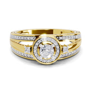 0.6 Carat Round Shape Circle Halo Engagement Ring | 14K Yellow Gold
