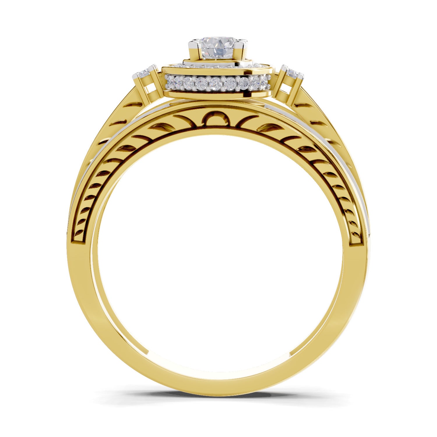 0.6 Carat Round Shape Circle Halo Engagement Ring | 14K Yellow Gold