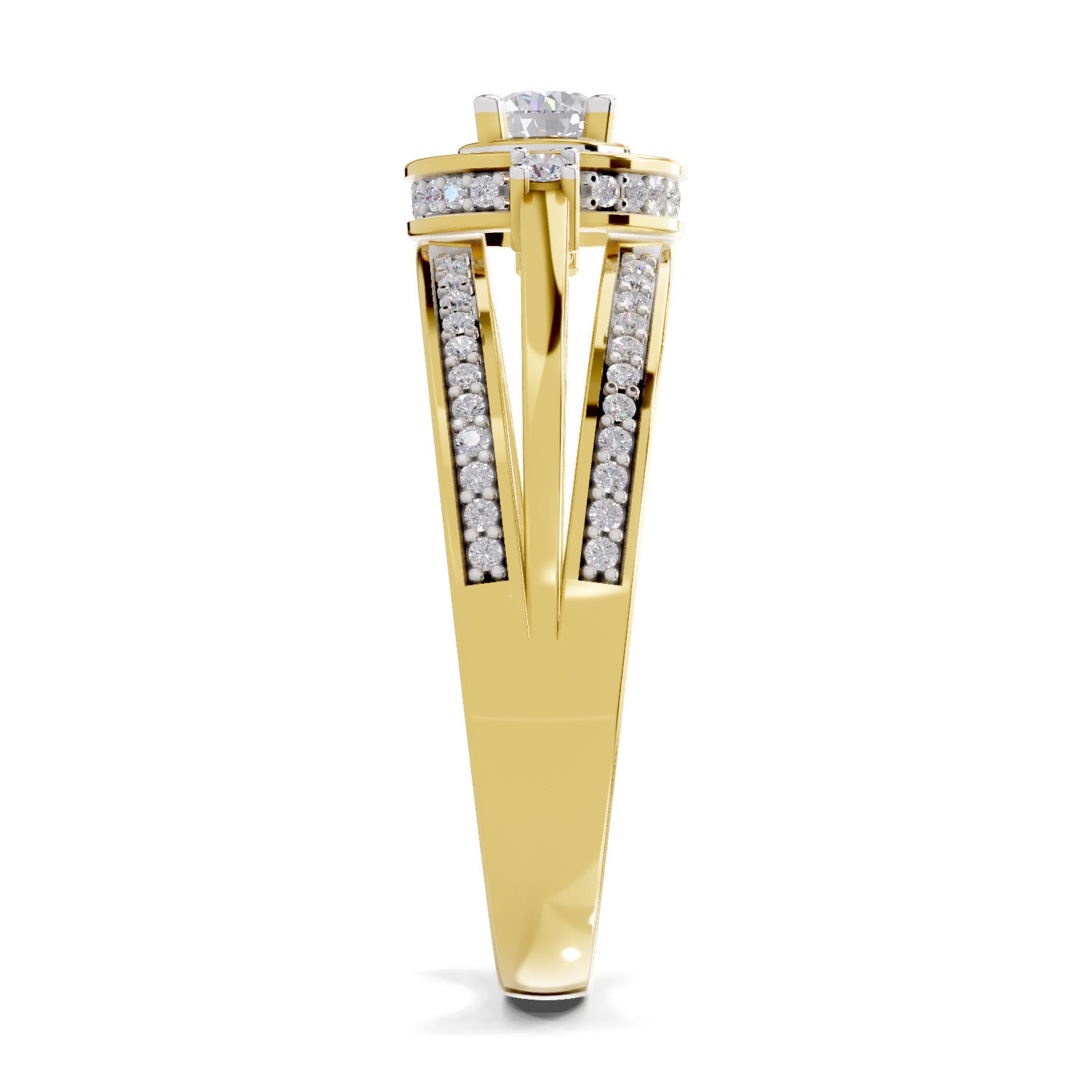 0.6 Carat Round Shape Circle Halo Engagement Ring | 14K Yellow Gold
