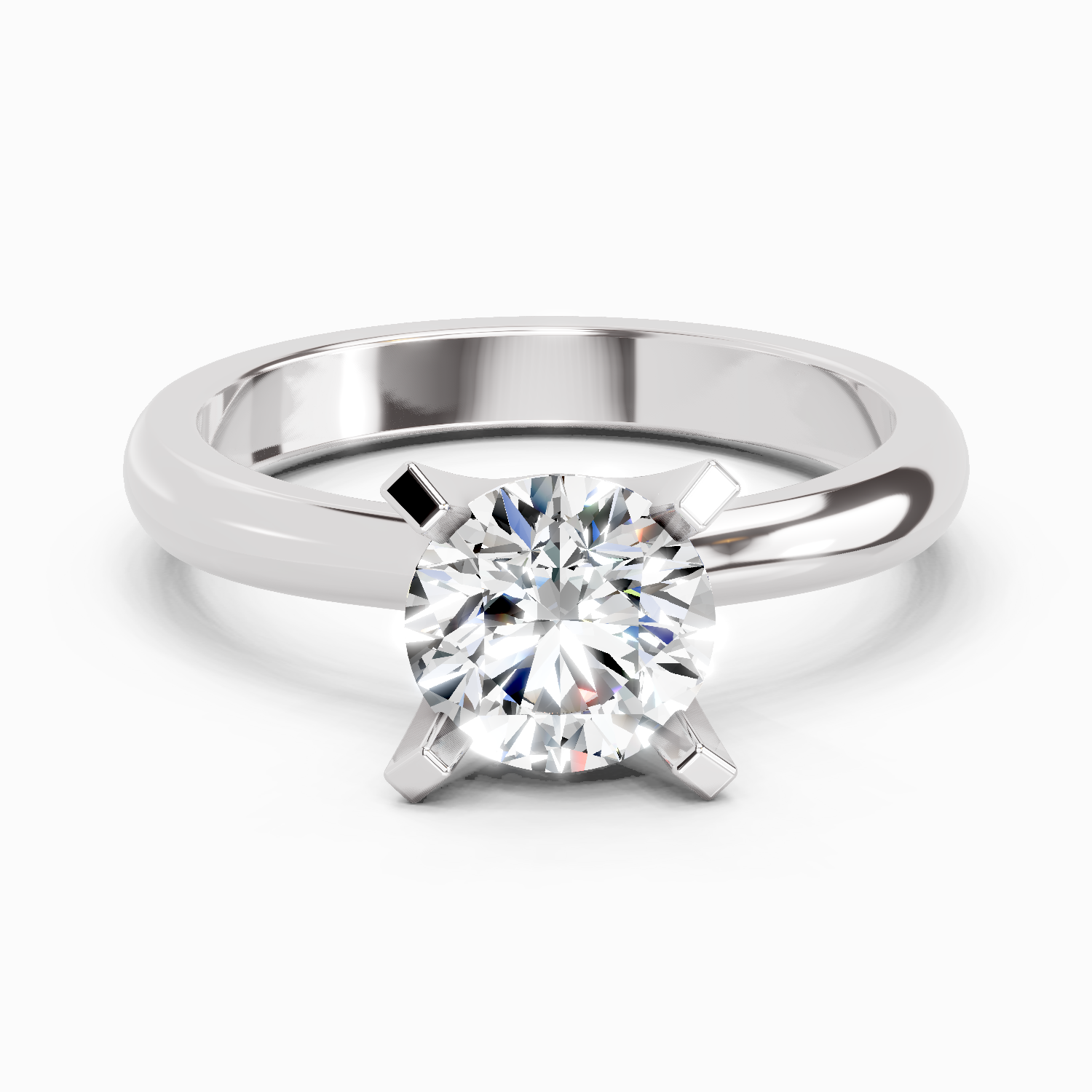 1 Carat Round Shape 4 Prong Solitaire Diamond Ring | 14K White Gold