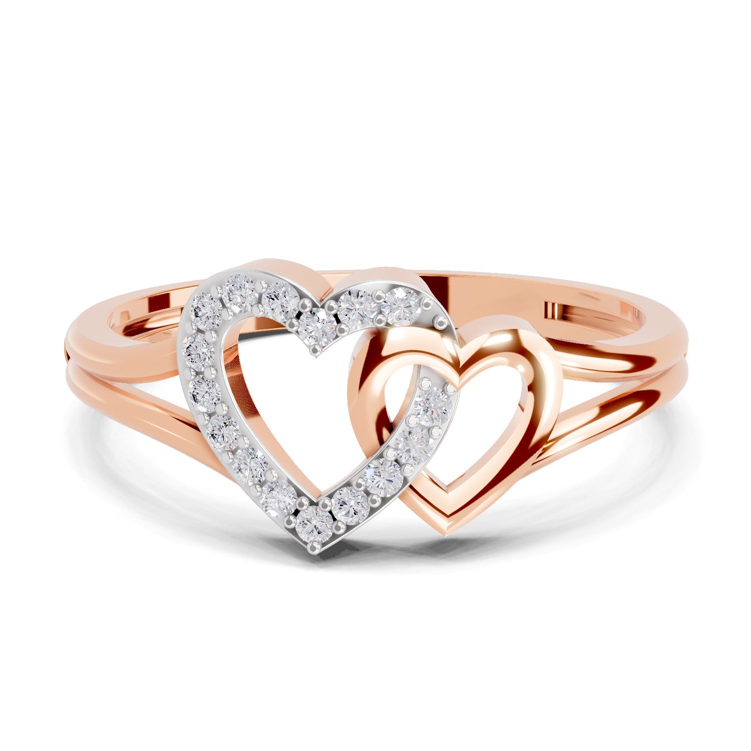 0.13 Carat Round Shape Twin Heart Engagement Ring | 14K Rose Gold