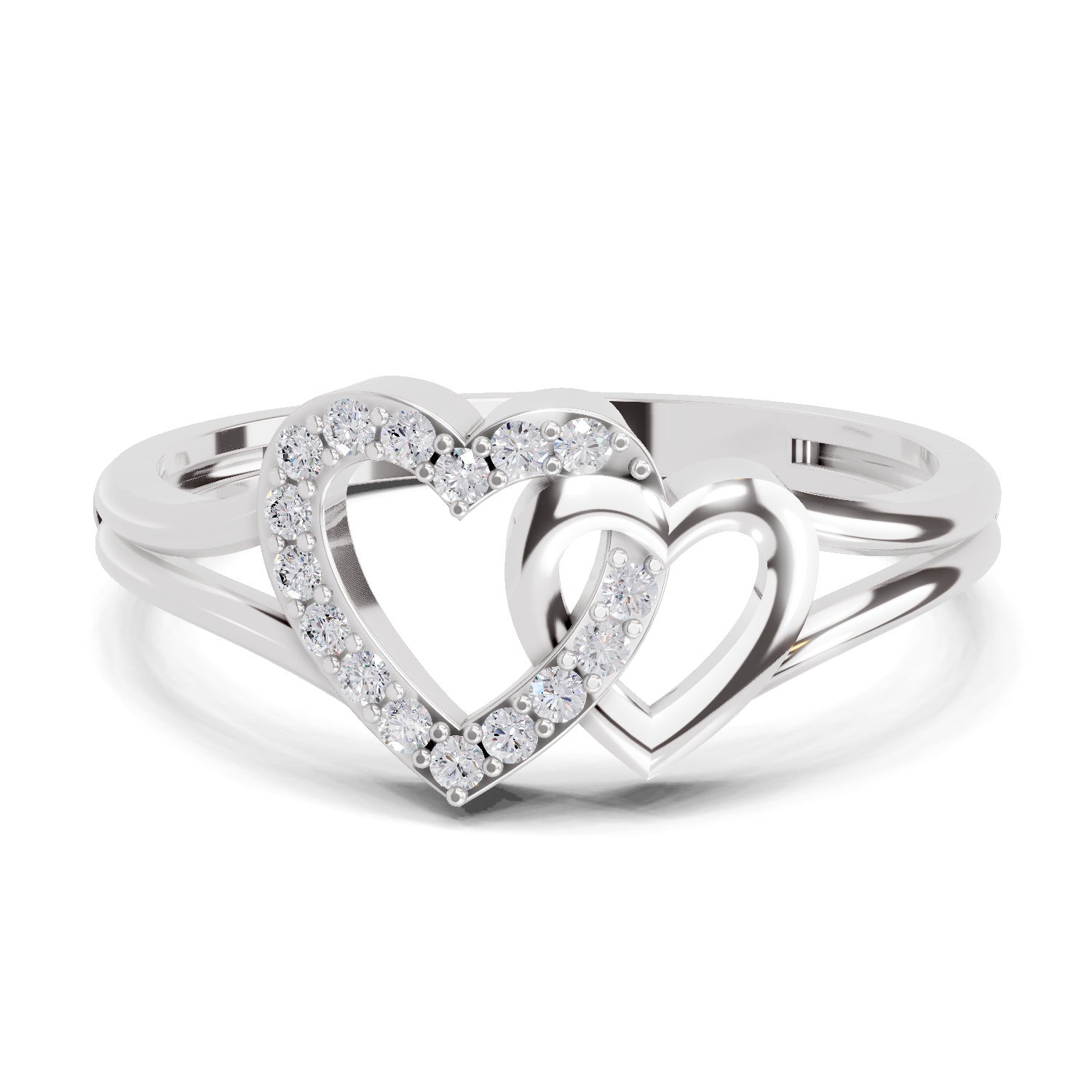 0.13 Carat Round Shape Twin Heart Engagement Ring | 14K White Gold