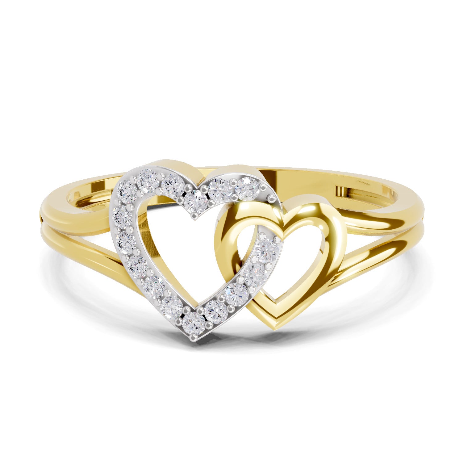 0.13 Carat Round Shape Twin Heart Engagement Ring | 14K Yellow Gold