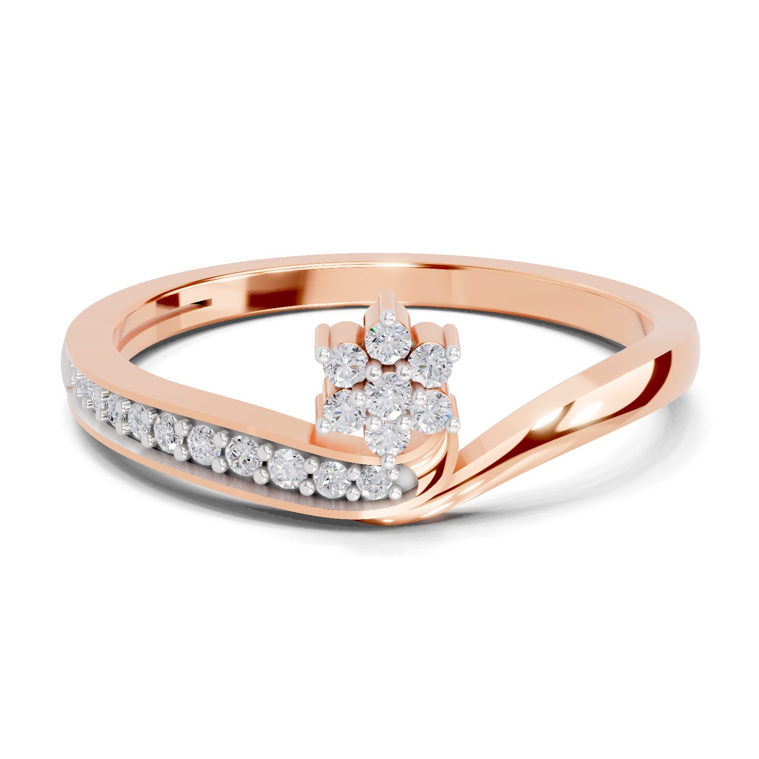 0.11 Carat Round Shape Floral Engagement Ring | 14K Rose Gold